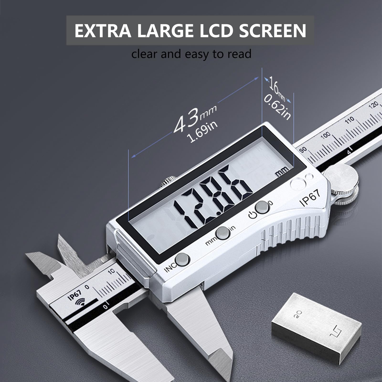 Pie de Rey Digital Impermeable 150mm/6inch con Bluetooth, Calibre Digital Electrónica de Acero Inoxidable, Profesional Electrónico Vernier Caliper para Impresión 3D/Joyeros/Carpinteros