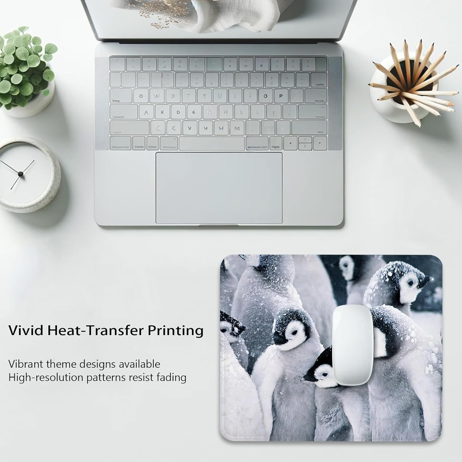 Anti-Slip Gaming & Office Mouse Pad with Stitched Edges 9.5 x 7.9 Inch, Group of Emperor Penguin Chicks in The Snow Durable Smooth Surface Desk Mat - Image 6