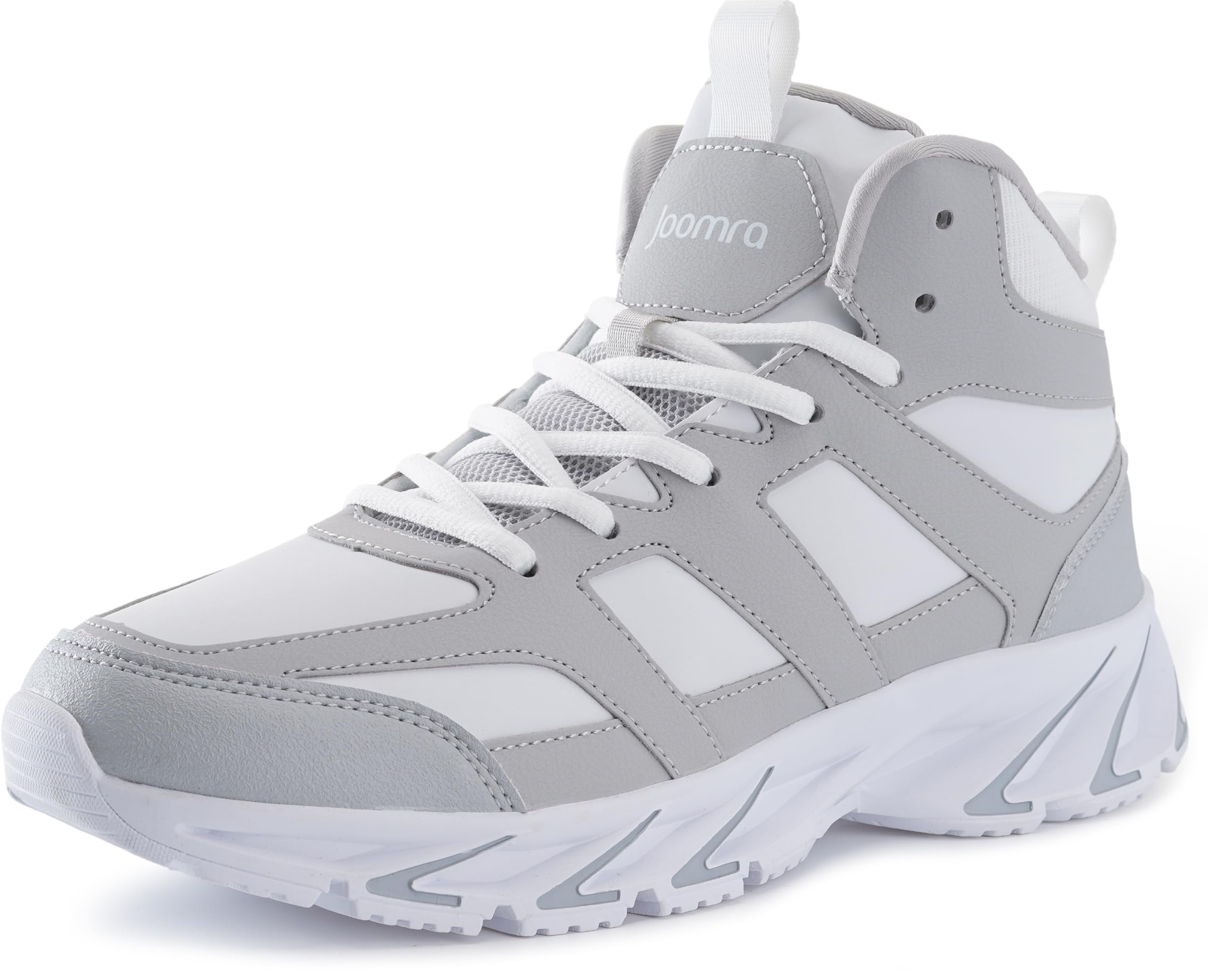 Joomra Mens High Top Shoes for Man Size 13 Basketball Walking Hi Mid Tennis Sneakers Cushion Fashion Casual Outdoor Gym Grey White 48