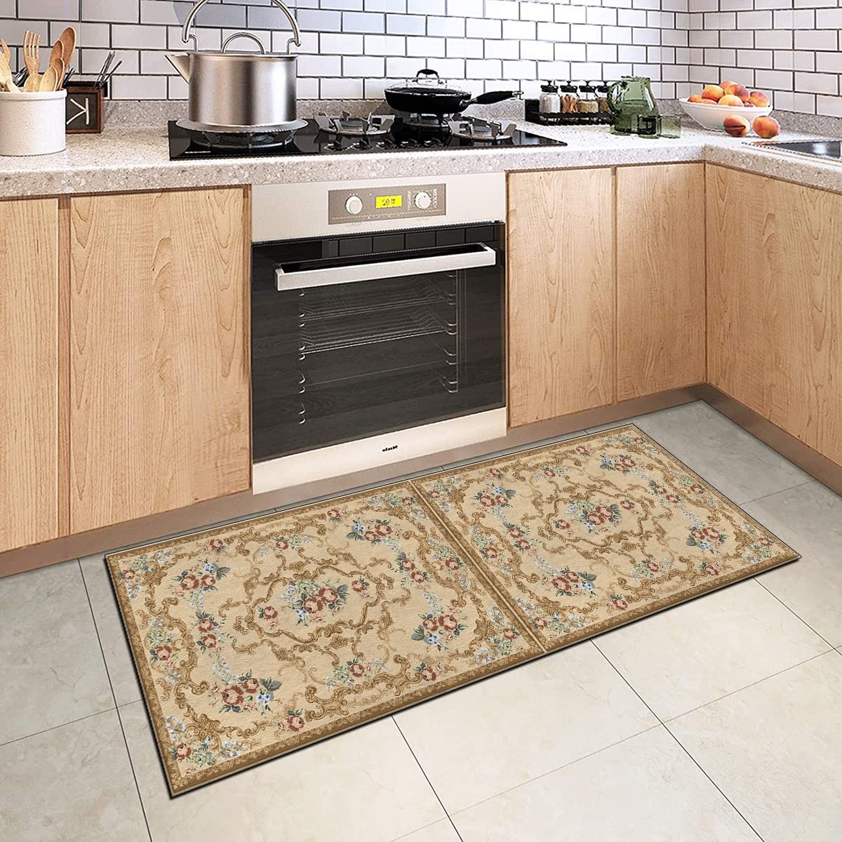 Läufer Teppich Küchen 120x600cm Braun Vintage Klassisch Küchenteppich Läufer rutschfest Lang Teppichläufer Waschbar Meterware Schlafzimmer Korridor 40-120cm Breit, Anpassbare Größe