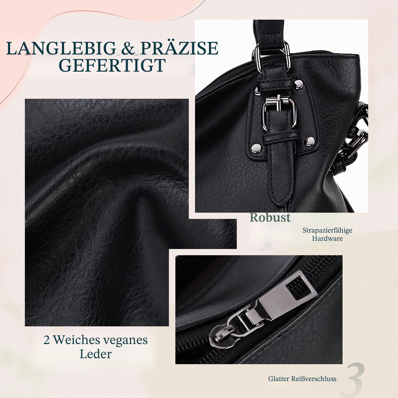 VX VONXURY Hobo Handtasche Damen Mittelgroß Damen mit veganes Leder