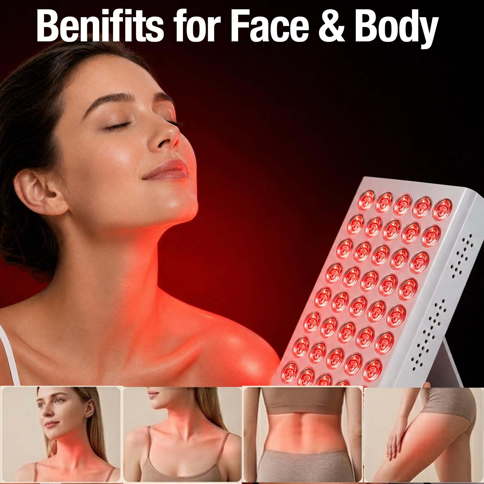 Panneau de luminothérapie rouge et infrarouge, lampe de luminothérapie pour le visage et le corps (660 nm et 850 nm), support ajustable et 3 minuteries pour un usage quotidien