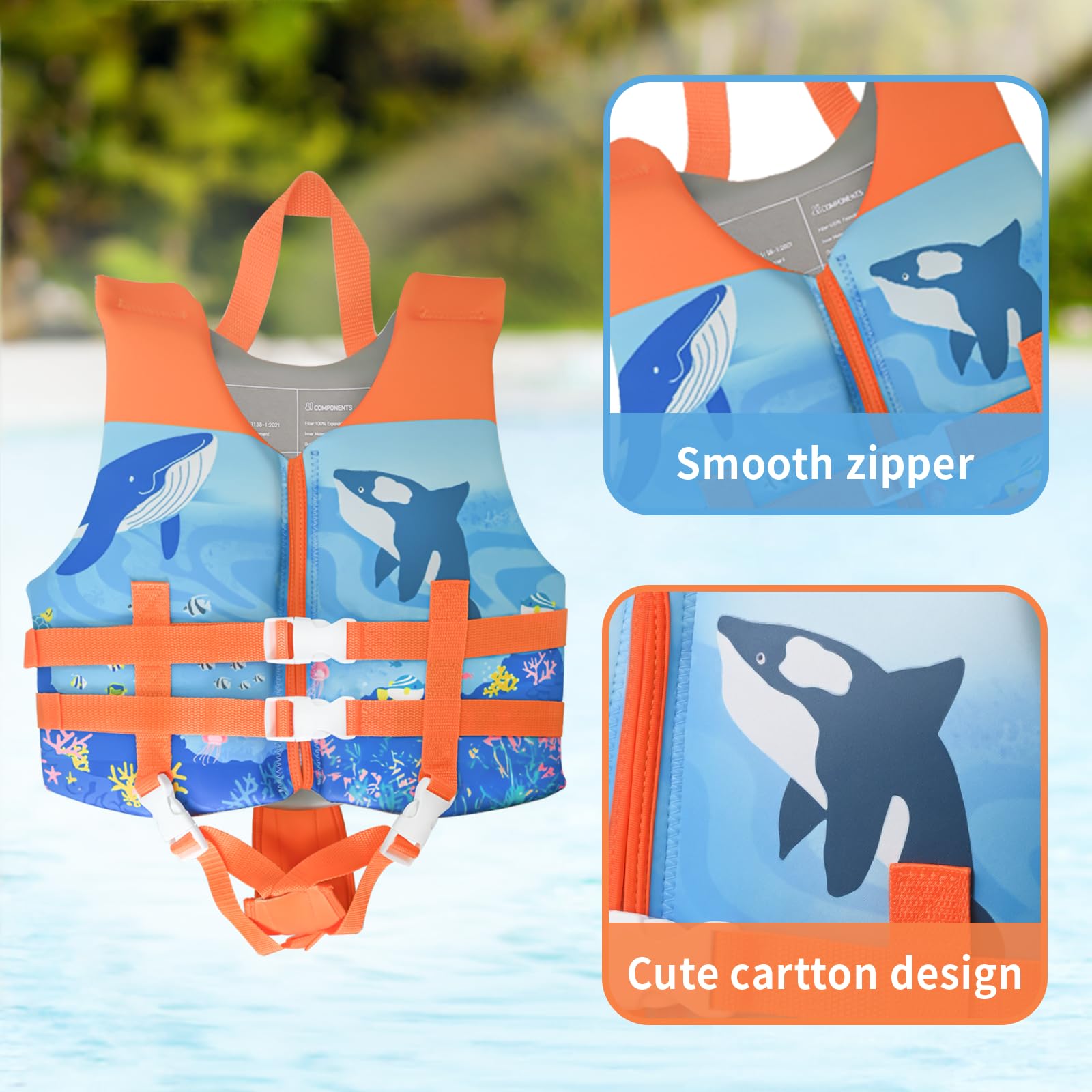 Giubbotto da Nuoto Bambino 1-6 Anno, Gilet da Nuoto di Flottabilità Bambini 1 ai 6 Anni 11-25kg / 24-55lbs, con Cinghia di Sicurezza Regolabile, Aiuto al Galleggiamento, per Barca
