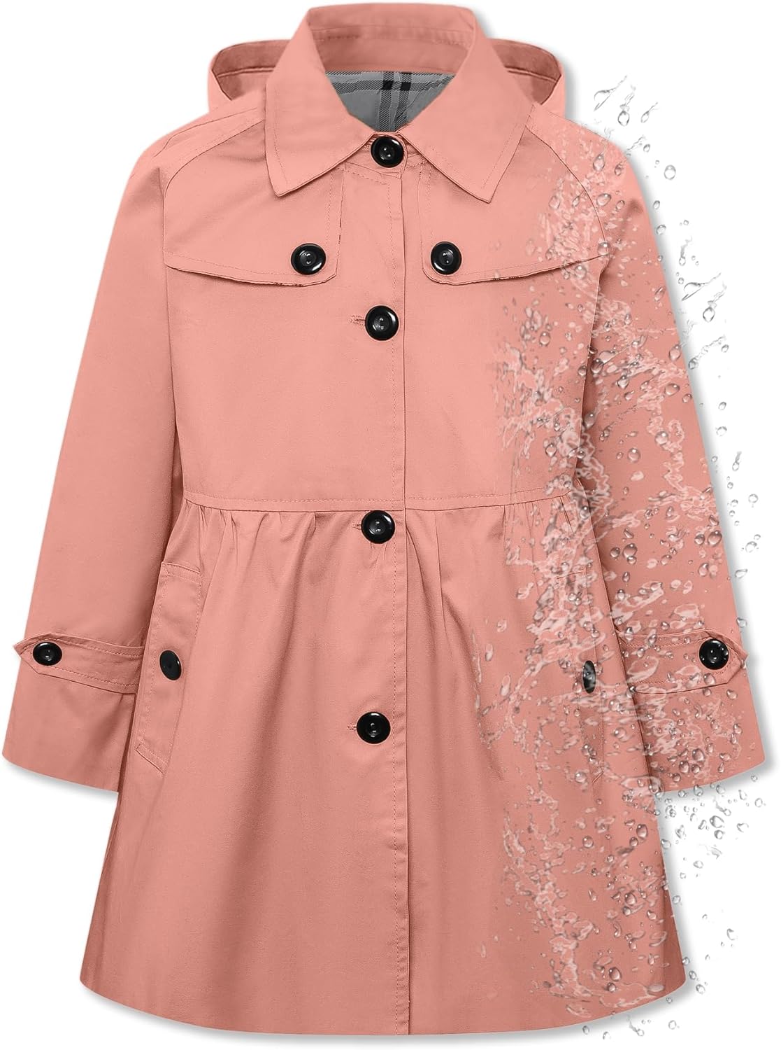 Betusline Girl's Rain Jackets Lightweight Waterproof Hooded Trench Coat Raincoats for Kids,2-14 Years
