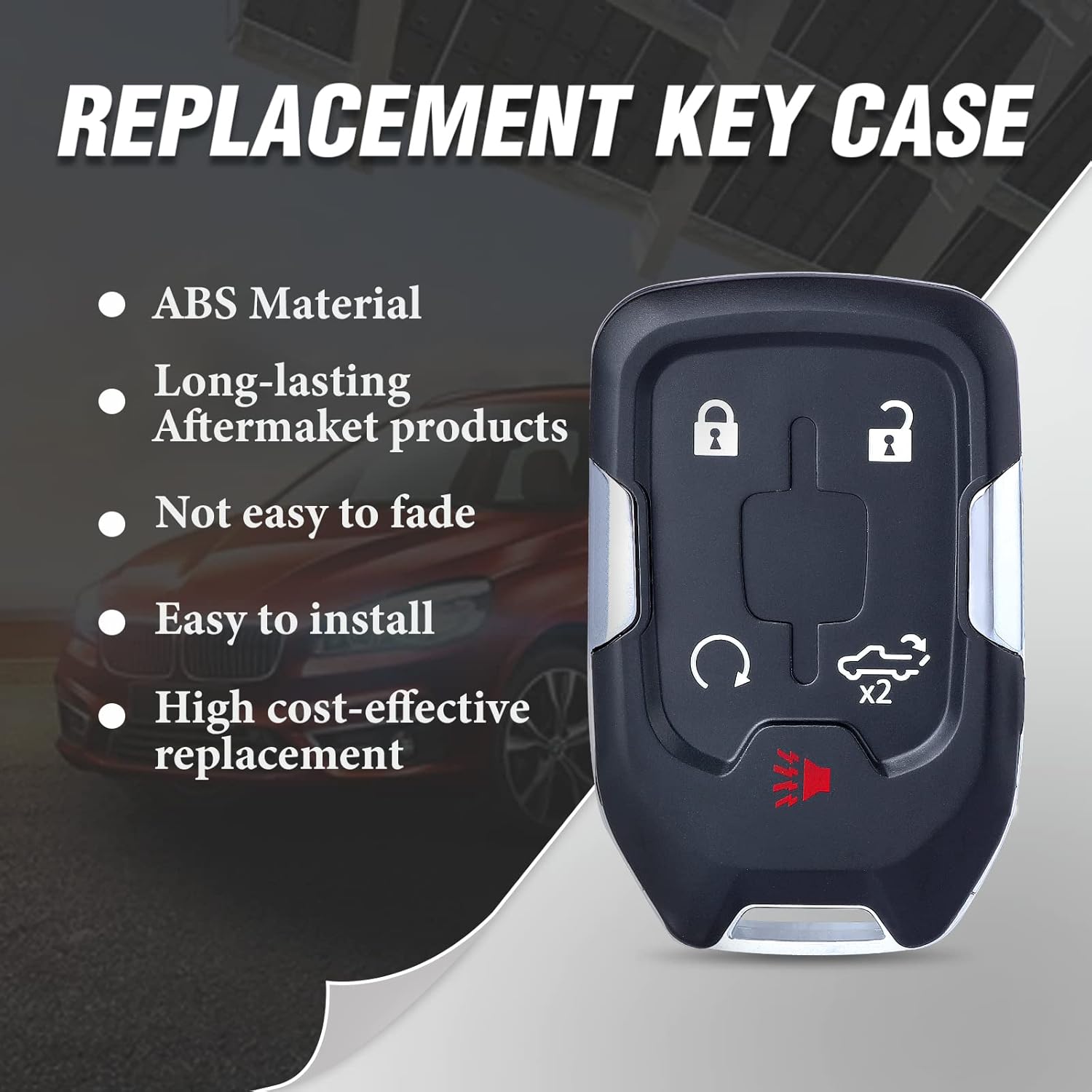 Keymall 2 Pieces Car Key Fob Shell Case Housing Replacement for GMC Sierra 2019 2020 2021 for Chevy Silverado 2019 2020 HYQ1EA HYQ1ES 5 Buttons,Just a Key Shell (2)