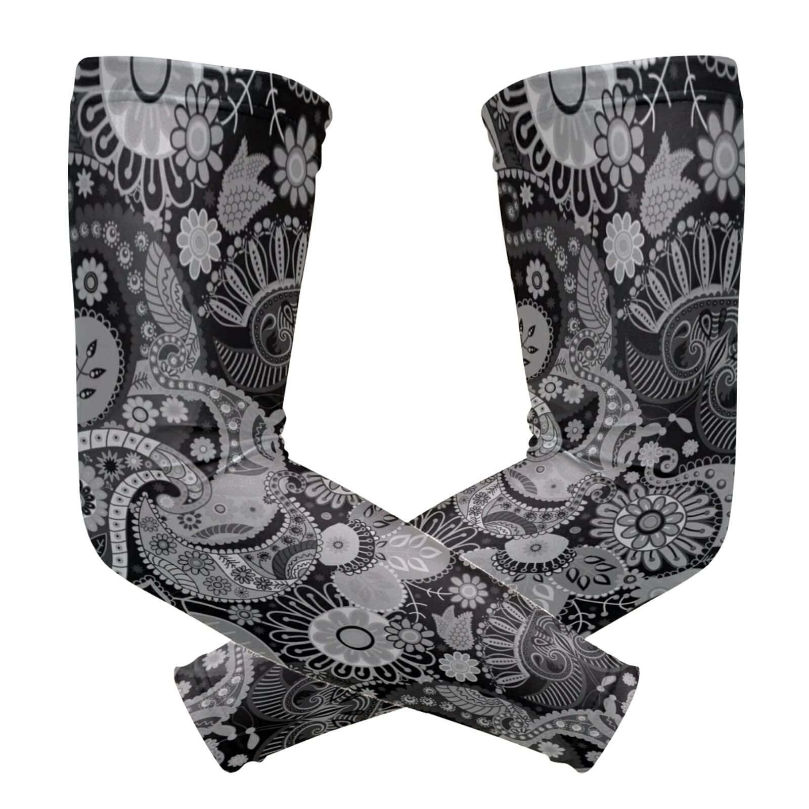 Traditional Ancient Asian Elements Paisley Floral Flowers 1 Pair Cooling Sports Arm Sleeves, Cover Uv Sun Protection Warmer for Sports Men Women Running Golf Cycling Riding Jogging