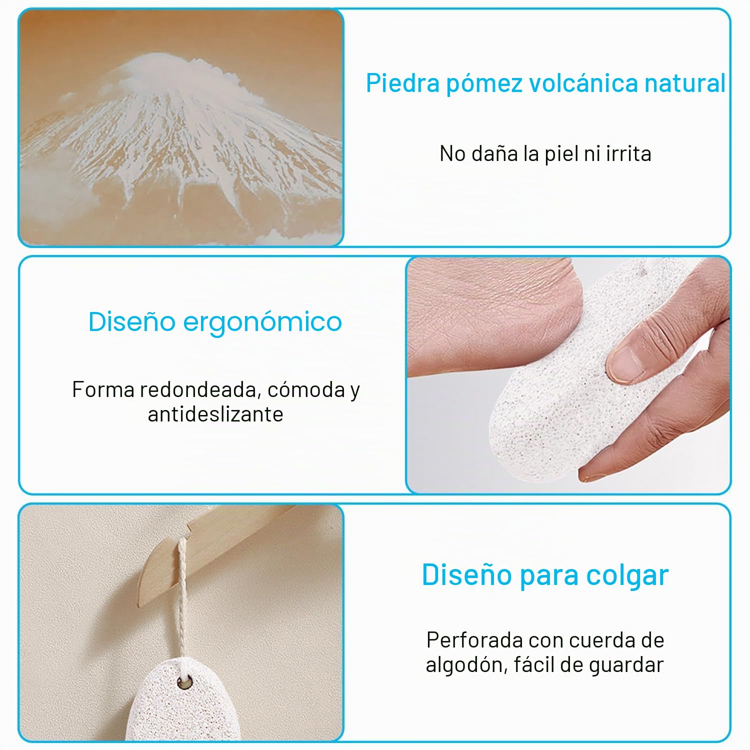 Piedra Pómez Natural, Elimina Durezas y Callosidades de Pies y Manos, Herramientas de Pedicura de Lava para Eliminar la Piel Muerta