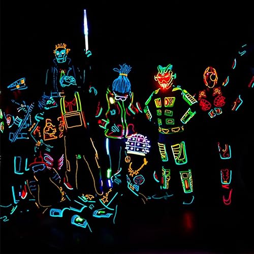 Miniatura 9 de JIGUOOR - Tira de luces de neón brillantes con cable EL y paquete de baterías, de 32.8 pies (16.4 pies x 2), 360  de iluminación, para bricolaje,