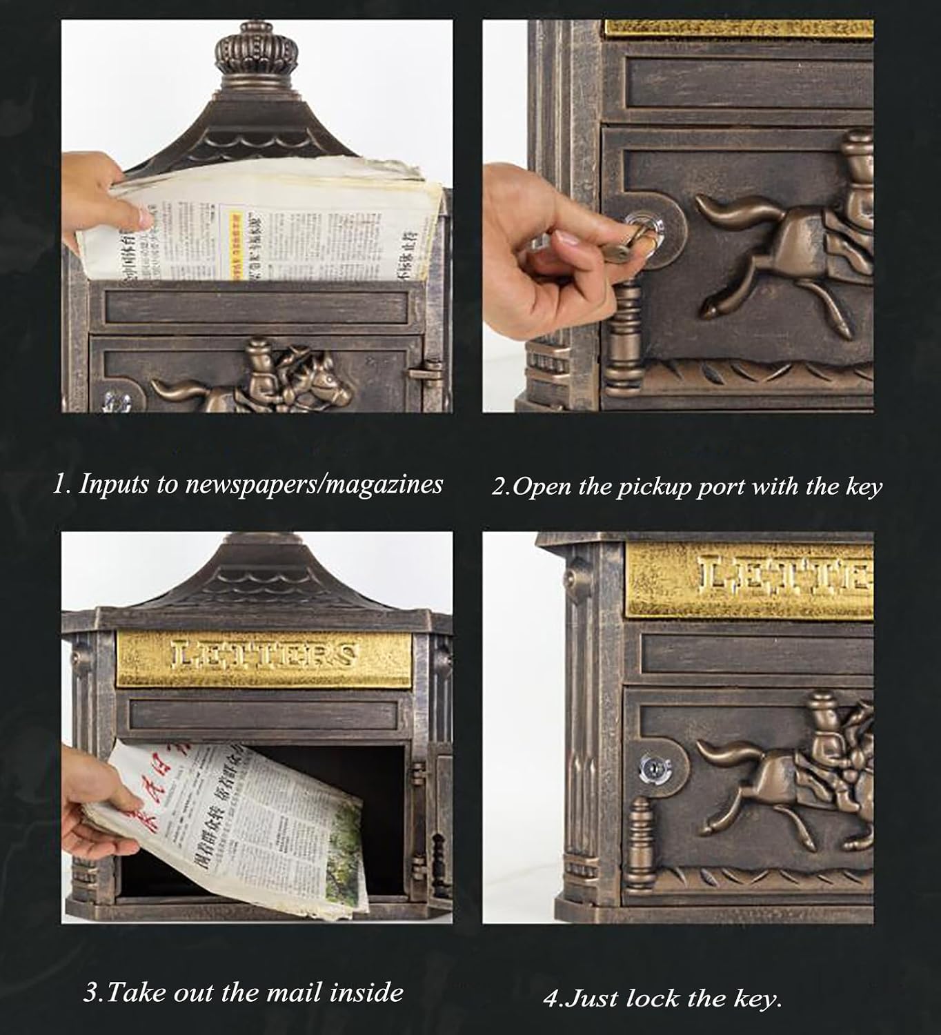 Wall Mount Mailbox,Vintage Style Post Box,Wall Mount Lockable Drop Box,Outdoor Galvanized Metal Mounted Mailbox,Rust-Proof Hanging Secured Postbox,for Nostalgic Charm Home Decor Design Parcel Box