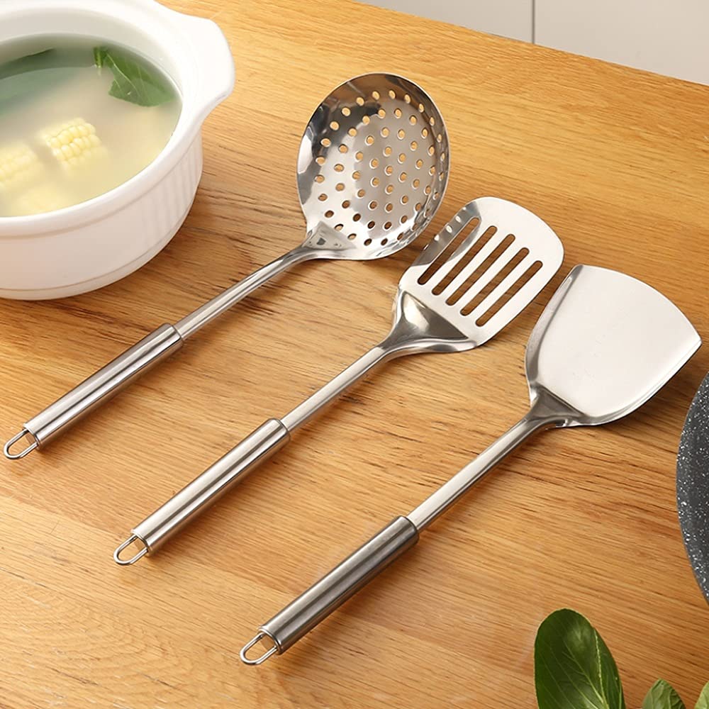 Juego de Utensilios de Cocina de Acero Inoxidable Espátula Mango Resistente al Calor Cuchara de Sopa Pala de Cocina Especial Antiadherente Herramientas de Cocina(