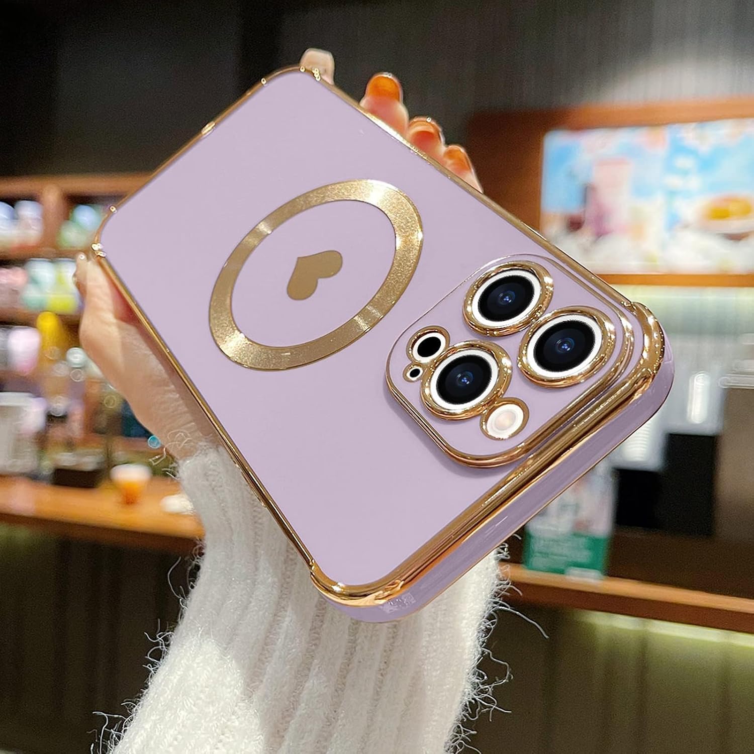 Magnetic Case for iPhone 15 Pro Max Women Girl Luxury Plating Cute Love Heart Slim Cover Full Camera Lens Protection Compatible with MagSafe for iPhone 15 Pro Max Purple - Image 9