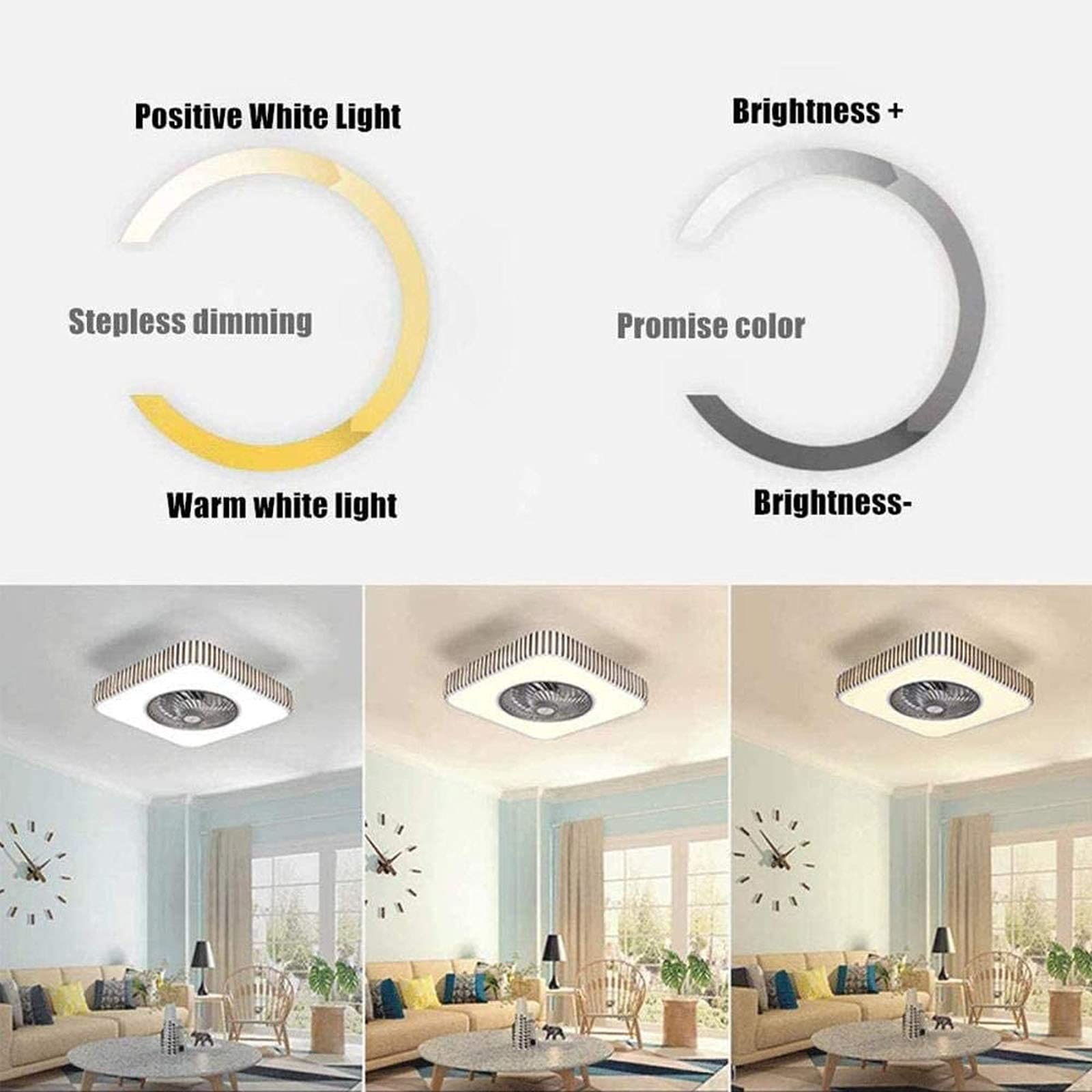 Niewidzialna lampa wentylatora Lampa do salonu z zestawem światła LED i pilotem zdalnego sterowania Niskoprofilowa Niewidzialna lampa sufitowa Wentylator Sypialnia Ściemnialna lampa z trzema C