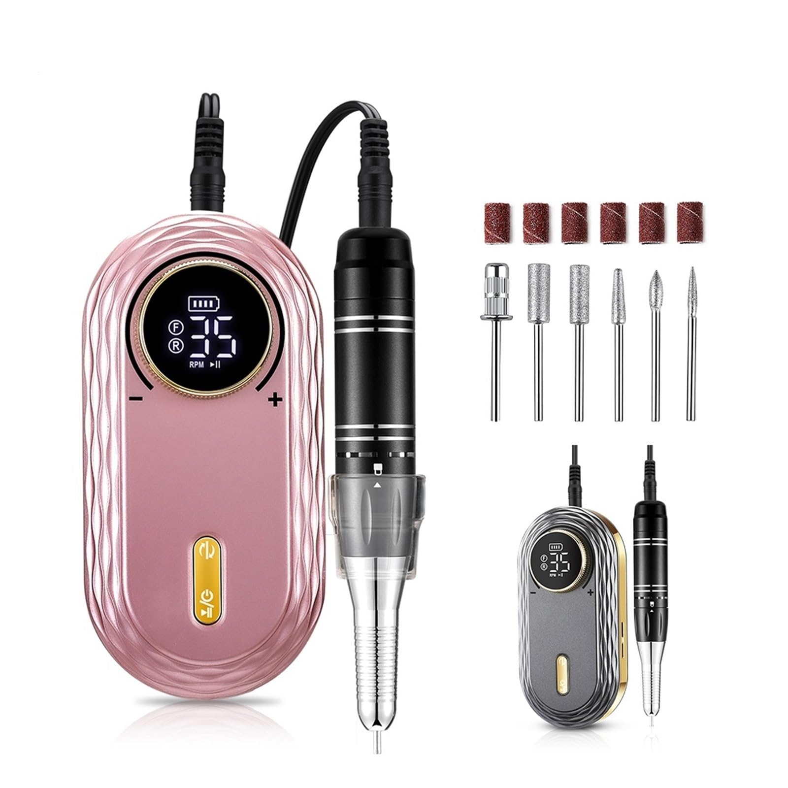 Nagelfräser, 35000RPM Nagel Bohrer Maschine LCD Display Tragbare Wiederaufladbare for Maniküre Pediküre Werkzeuge Professionelle Ausrüstung(Noir)