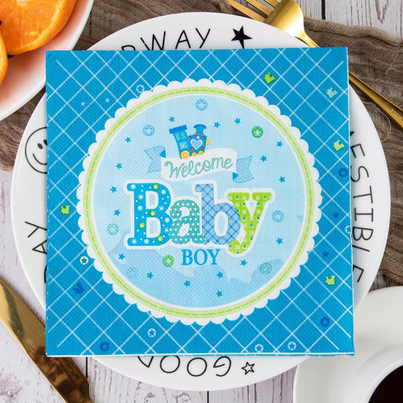 Tovaglioli di Carta Ragazzo Blu Verde Tovaglioli Decorati Per Decoupage Bar Compleanno Carta Igienica Tovagliolo Decorazione Da Tavola Usa e getta Per Matrimoni Feste 30 Packs(33x33cm)