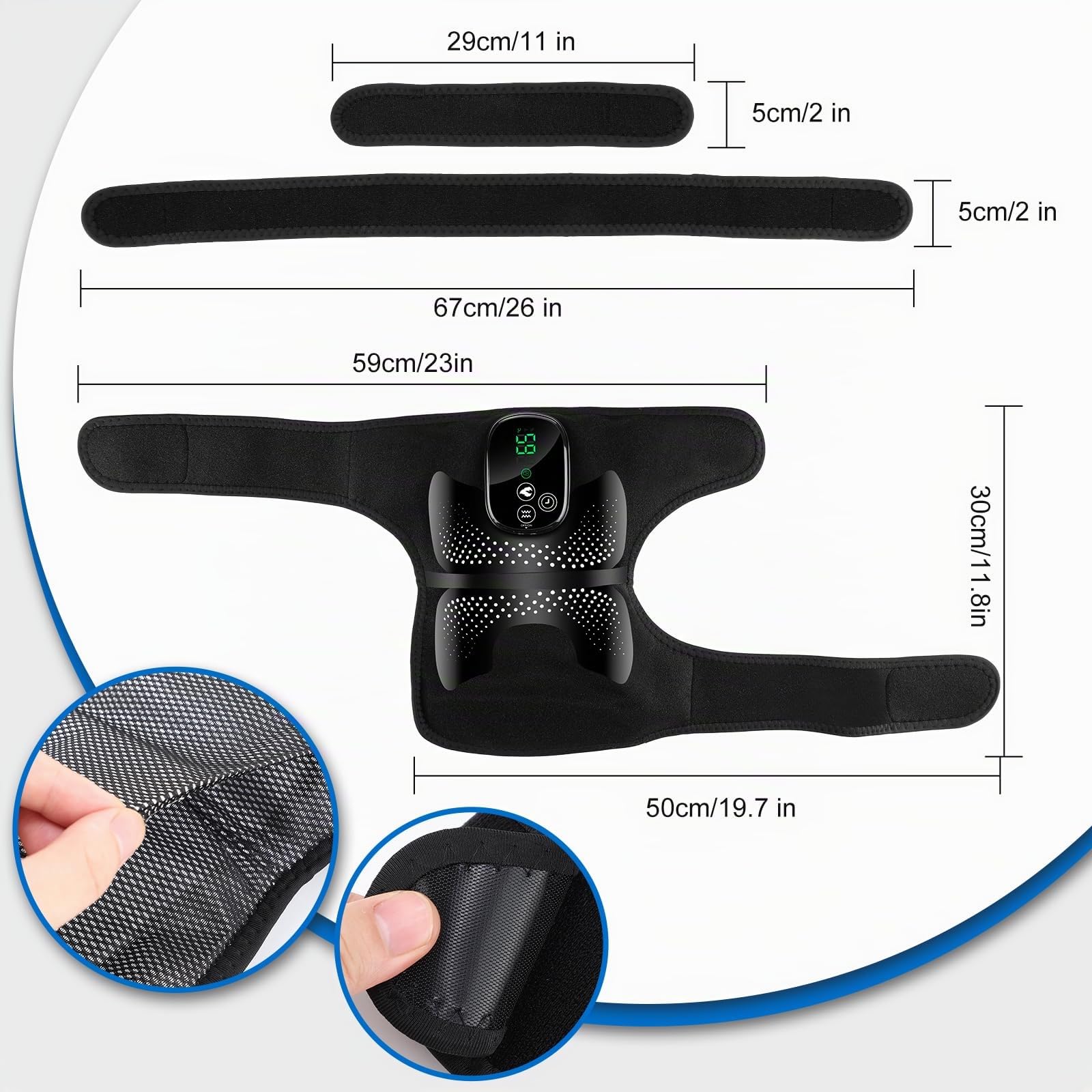 Kabellose Beheizte Kniebandage, Knieheizkissen Mit Rotlicht Und Touchscreen-Steuerung, Tragbares Ellbogen-Heizkissen Mit 5 Heizstufen, 3 Massagemodi Und Timer, Integrierter 5000 mAh-Akku, 4 Motoren
