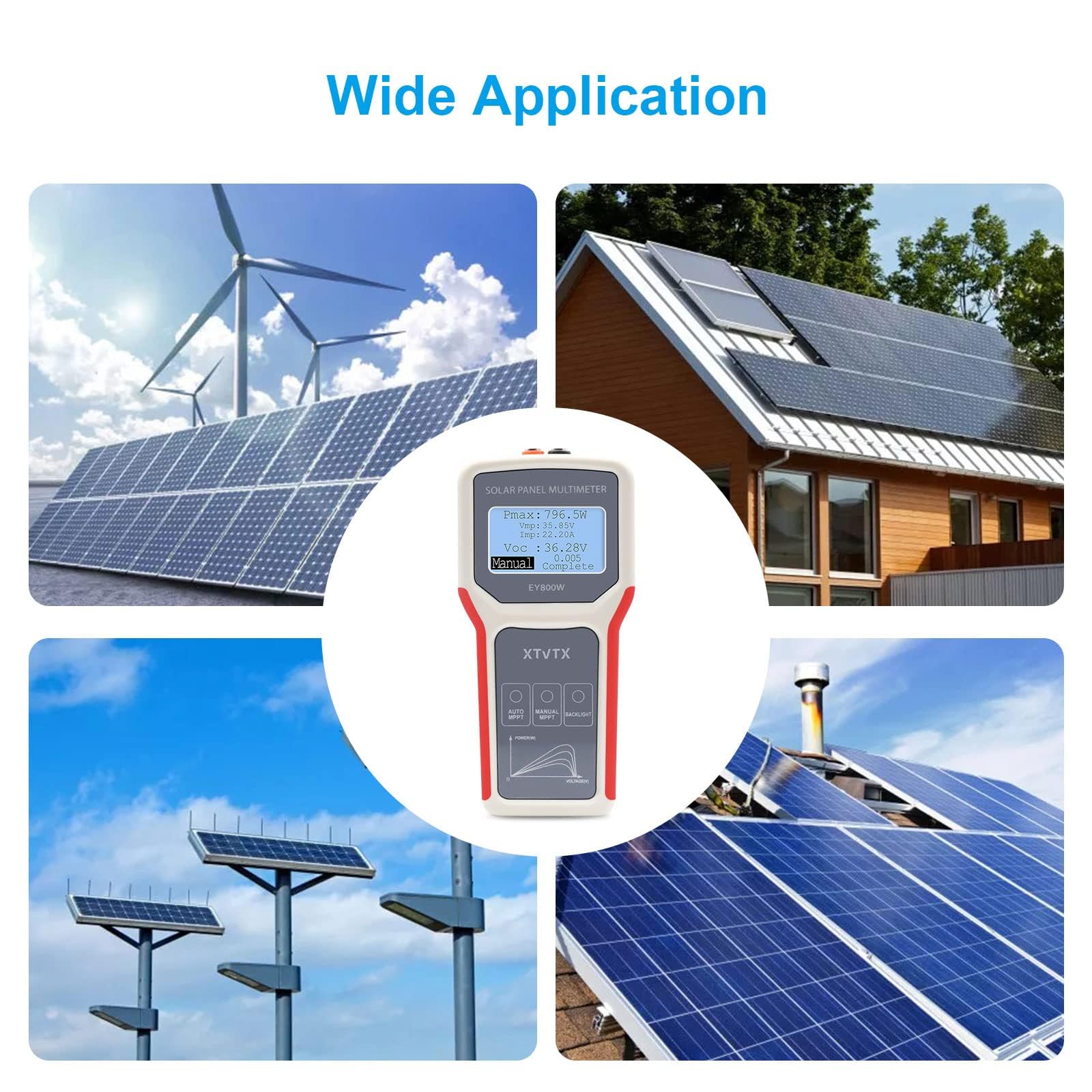 Photovoltaik Solarpanel Tester, EY800W Solarpanel Tester,installationstester,Leistungsmesser,Leerlaufspannungs detektor,mit automatischer MPPT Erkennung,LCD Display,für Photovoltai Panel