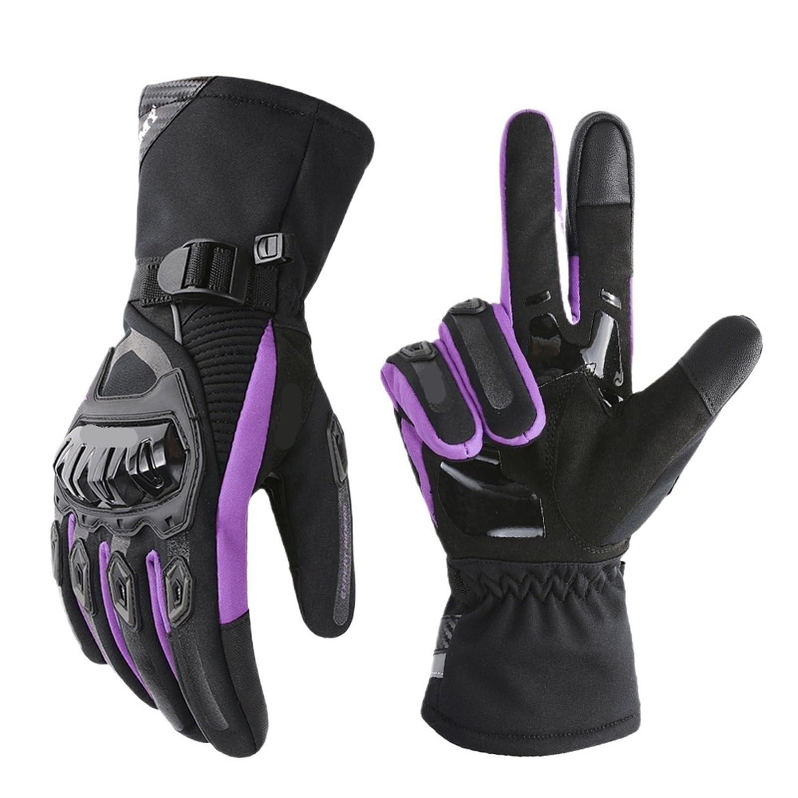 LPHFDCS Motorbike Gloves Winter Warm Motorcycle Gloves Windproof Waterproof Female Motorbike Riding Gloves Women Pink Motocross Moto Guantes Knuckle Gloves(Purple,L)