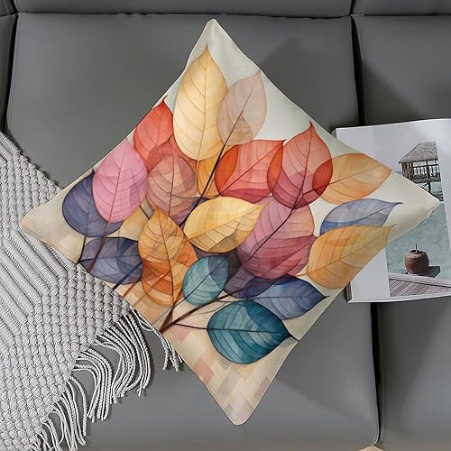 Miniatura 6 de Fundas de cojín de satén, colección otoñal, diseño de hojas a cuadros, fundas de almohada decorativas para otoño, día de Acción de Gracias, sofá,