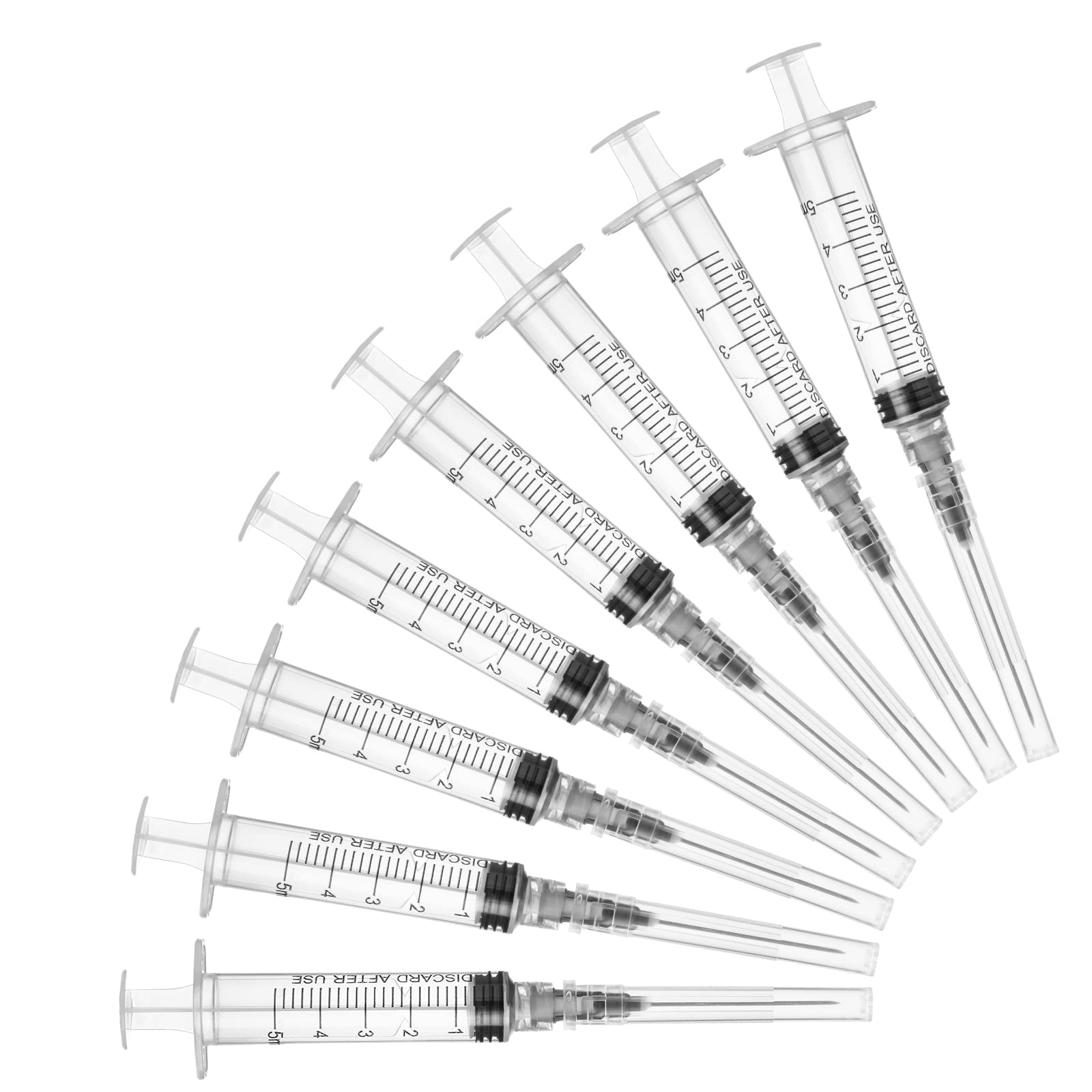 5ml Disposable Syringes with 22 Ga 1 Inch Needle, for Scientific Labs, Industrial, Liquid Measuring, Dispensing, Pack of 100