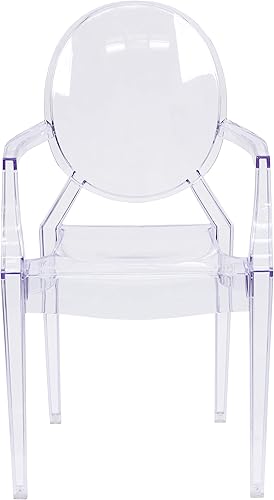 Miniatura 18 de Flash Furniture Silla de comedor y acento fantasma para interiores y exteriores con brazos curvos y asiento contorneado, silla apilable para