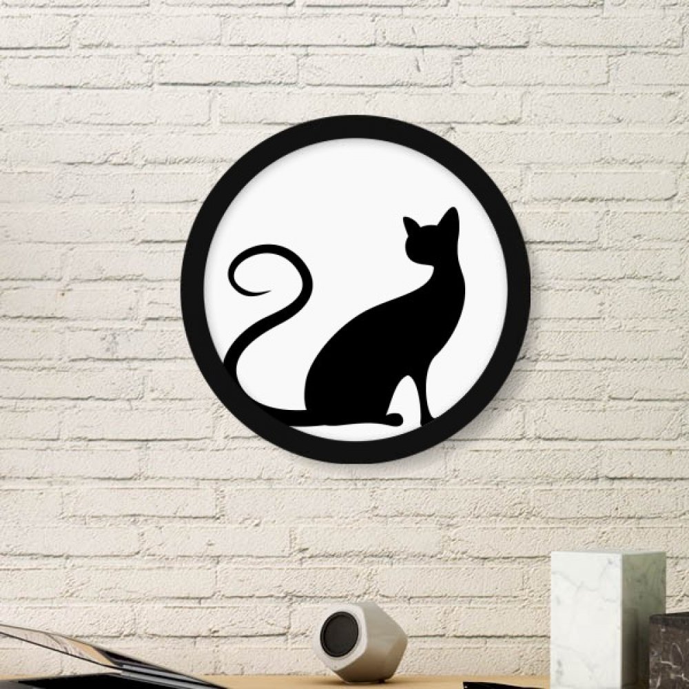 Stickers muraux chat noir avec silhouette élégante et cadre rond pour décoration de salon