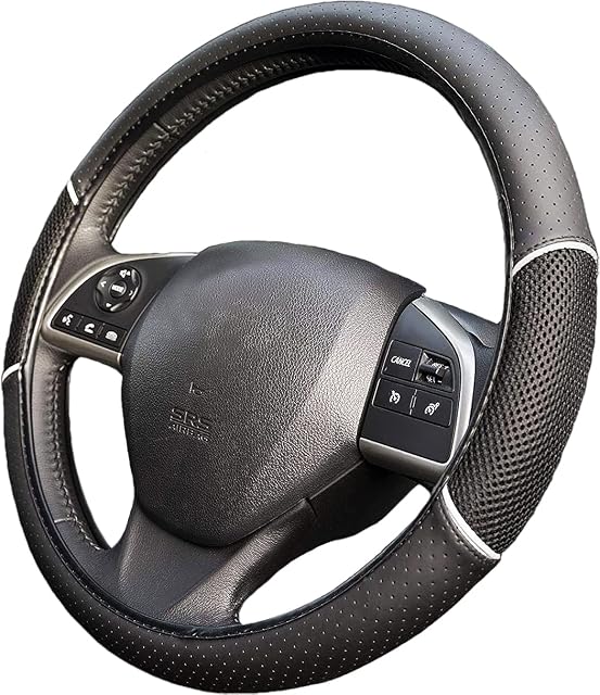 UKB4C Car Leather Look Steering Wheel Covers Universal 15 inch Breathable Anti-slip Wheel Sleeve Protector (Black)