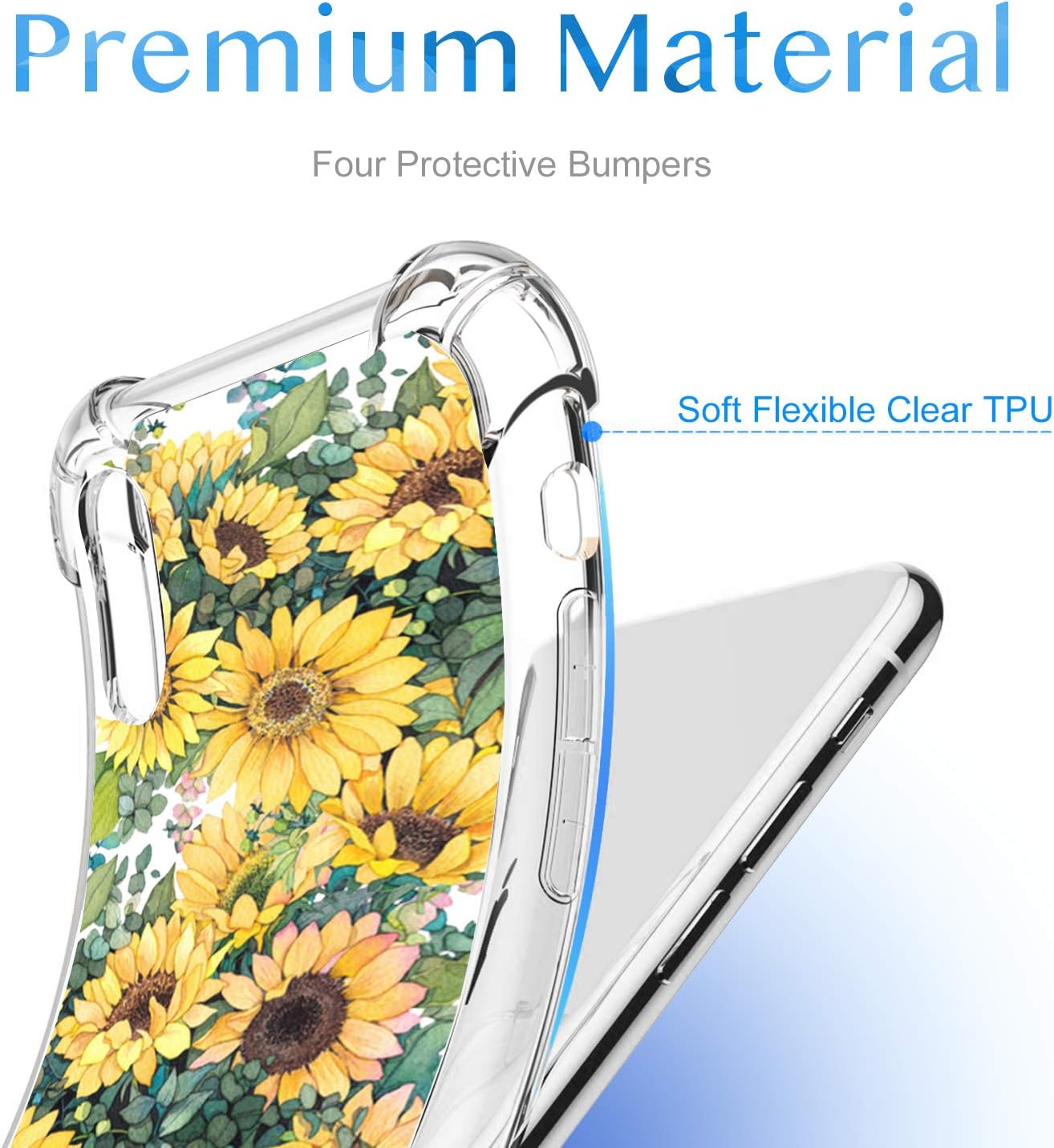 hepix Compatible with iPhone 12 Pro Max Sunflower Clear Case 6.7 inch 2020, Floral Transparent Flexible Soft TPU Ultra-Thin Cover Flower Bumper Protective Anti-Scratch Camera Protection