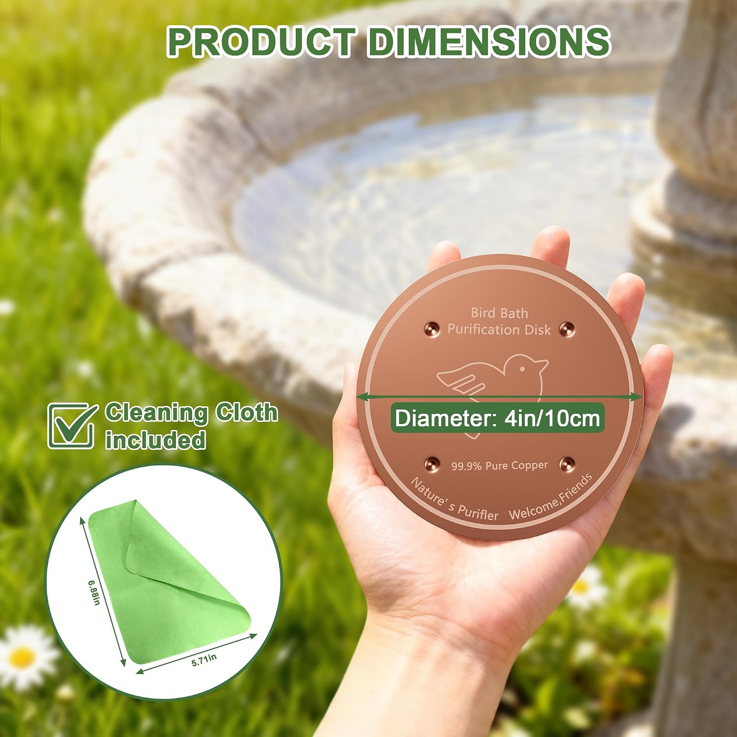 Copper Disc for Bird Bath, 2 Pack 99.99% Pure Bird Bath Copper Disk Plate image 2