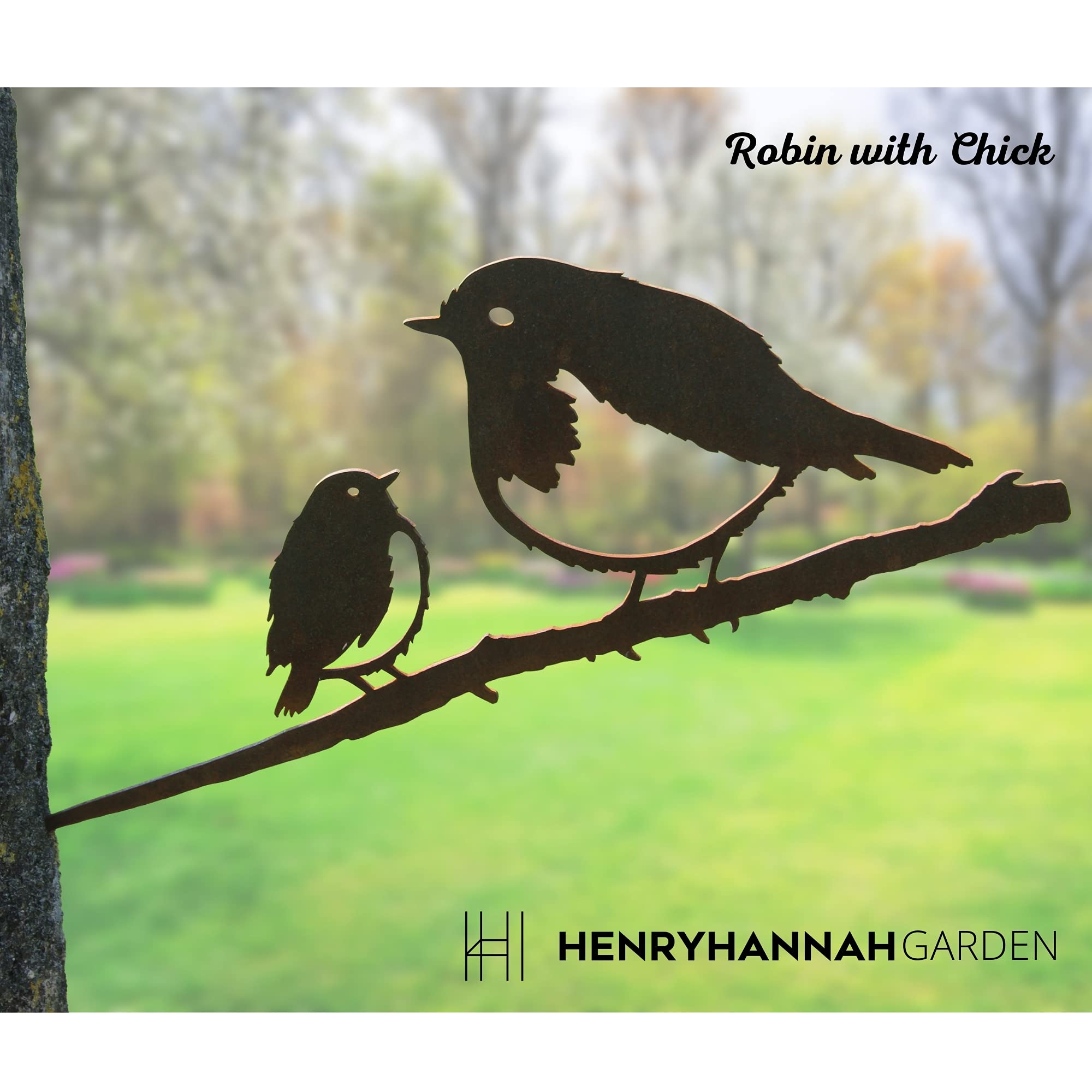 Metall-Rotkehlchen Garten-Deko – Vögel Auf Ast, 23x10 Cm – Rustikale Wand- Oder Baum-Dekoration, Wetterfest