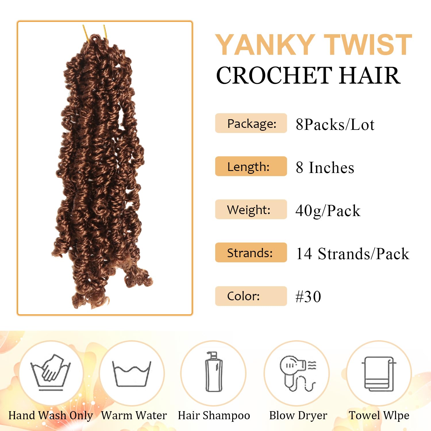 Yanky Pre-Twisted Passion Twist Crochet Hair - Fluffy Curly Braiding Extensions, 8 Packs Short (30#, 8 Inch) - Image 2