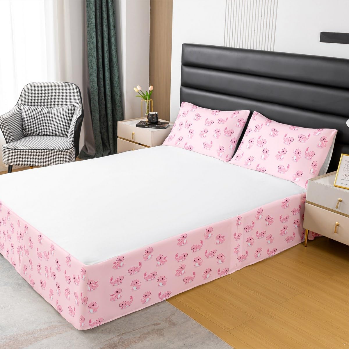 Feelyou Shark Bed Wrap Sheet Set Queen Size, Cute Shark Bedskirt for Kids Boys Girls Cartoon Shark Bed Skirt Shark Ocean Dust Ruffle Pleated Bedskirt with Split Corners