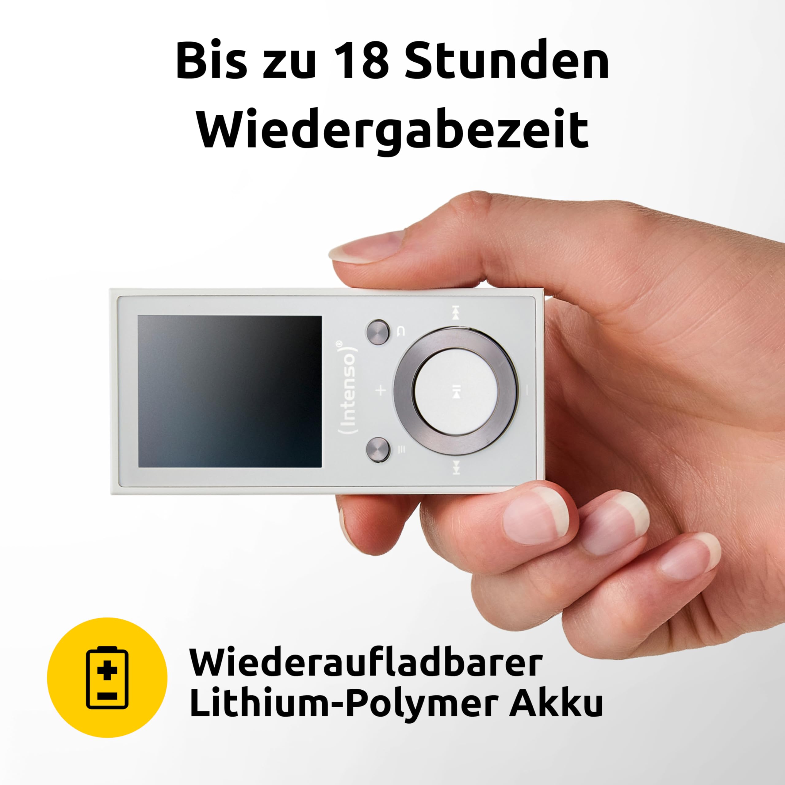 Intenso MP3 Player Video Scooter BT mit Bluetooth 5.0, 1,8 Zoll Farbdisplay, 16 GB microSD, USB-C, bis 18h Akku, inkl. Kopfhörer, weiß