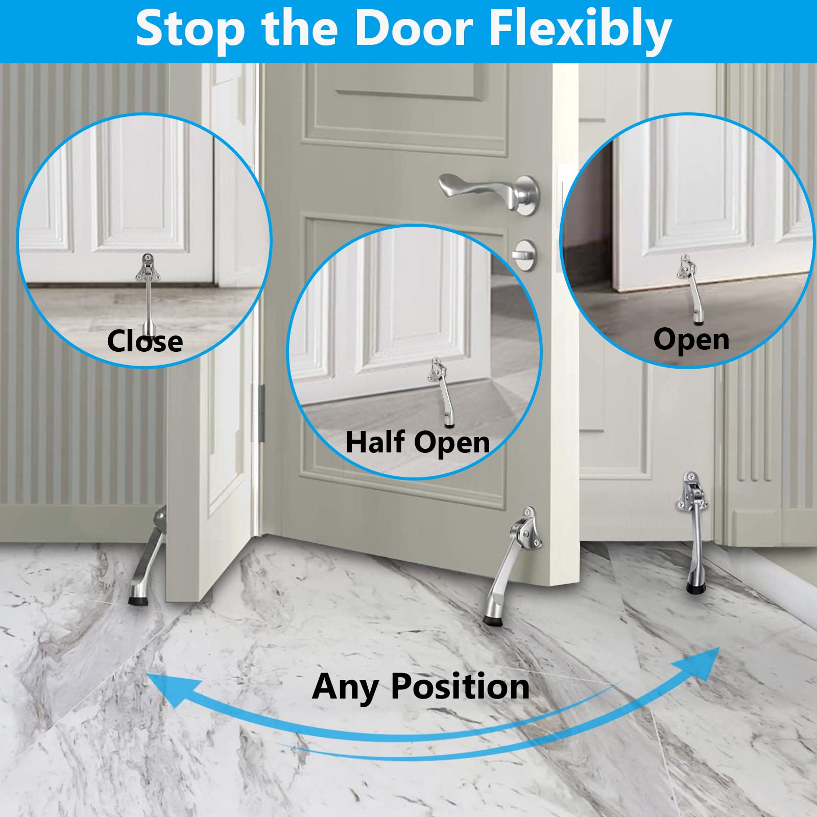 Tope de puerta, 2 paquetes Tope de puerta abatible con altura ajustable