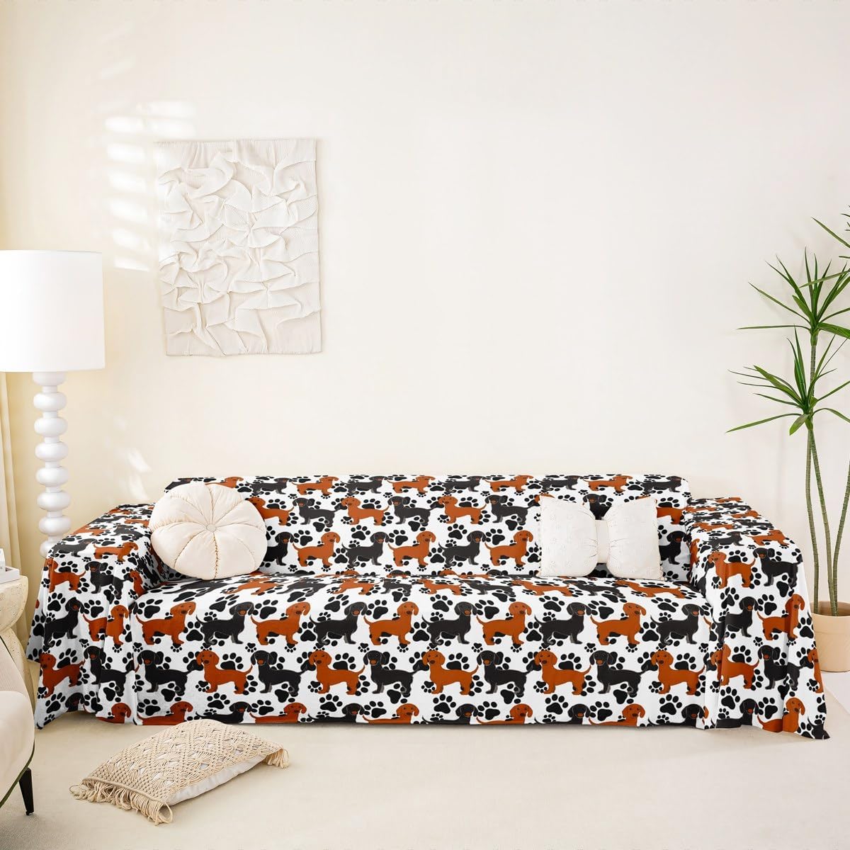 jejeloiu Dachshund Furniture Slipcovers Non-Slip Puppy Dog Sofa Covers Washable Cute Cushion Couch Covers for Dogs Cats Pets Kawaii Pet Sectional Cat Scratch Couch Protectors Black Brown,91" X118"