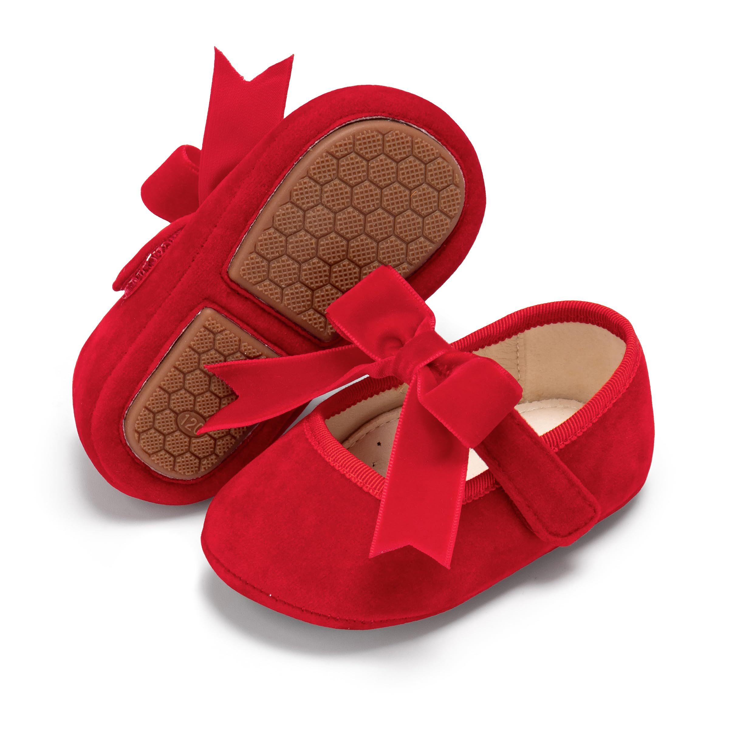 PHIRAMIN Baby Girls Mary Jane Flats - Infant Newborn Walking Shoes Soft Rubber Sole Princess Wedding
