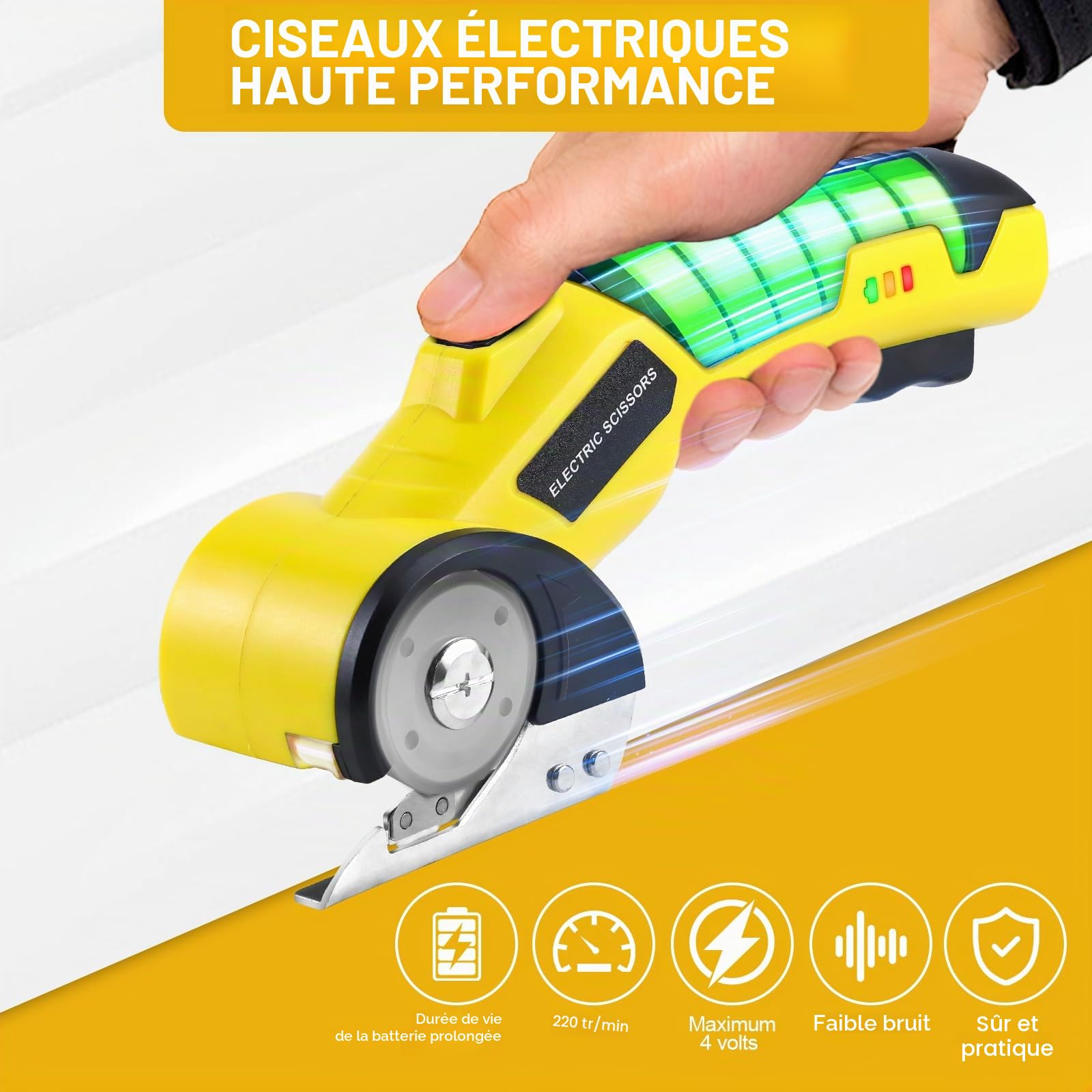 Ciseaux Électriques sans Fil, Coupe Carton Électrique 4 V Ciseaux Couture Électrique Rechargeable, Ciseaux Electrique Tissu Couture, Cutter Rotatif pour Tissus,Cuir,Moquette,Carton,Plastique
