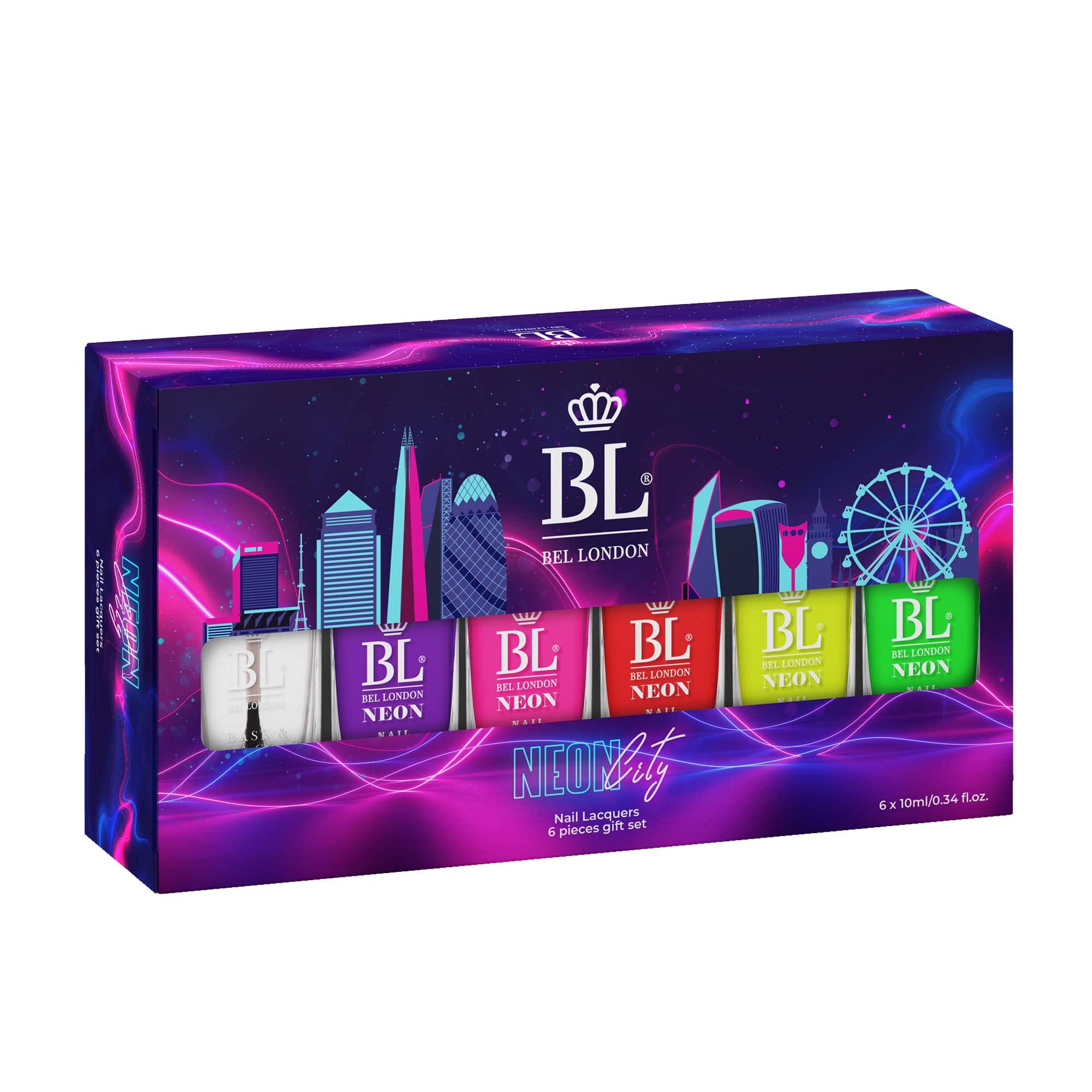BEL London Neon Nail Polish Set - 6 Pack Nail Varnish Set with Neon Nail Polish Colors - Quick Dry & Long Lasting