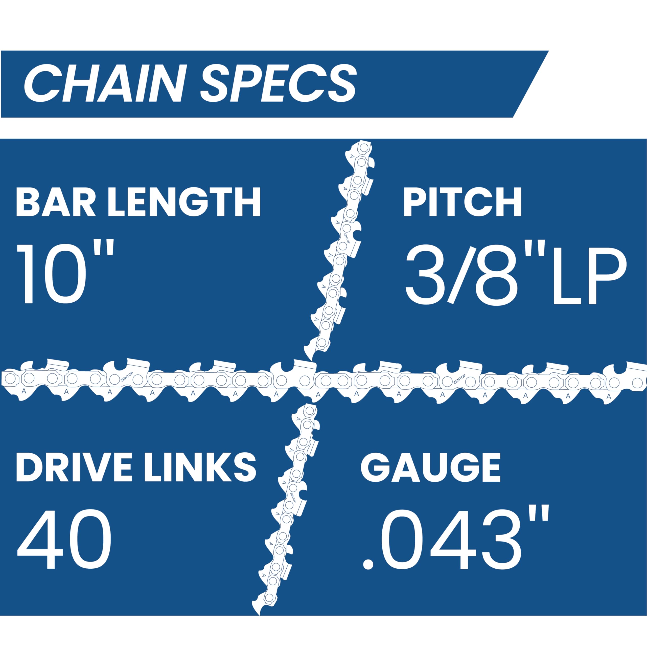 Snapklik.com : Zentop 10 Inch Chainsaw Chain, 3 Pack, 3/8 LP Pitch, 043 ...