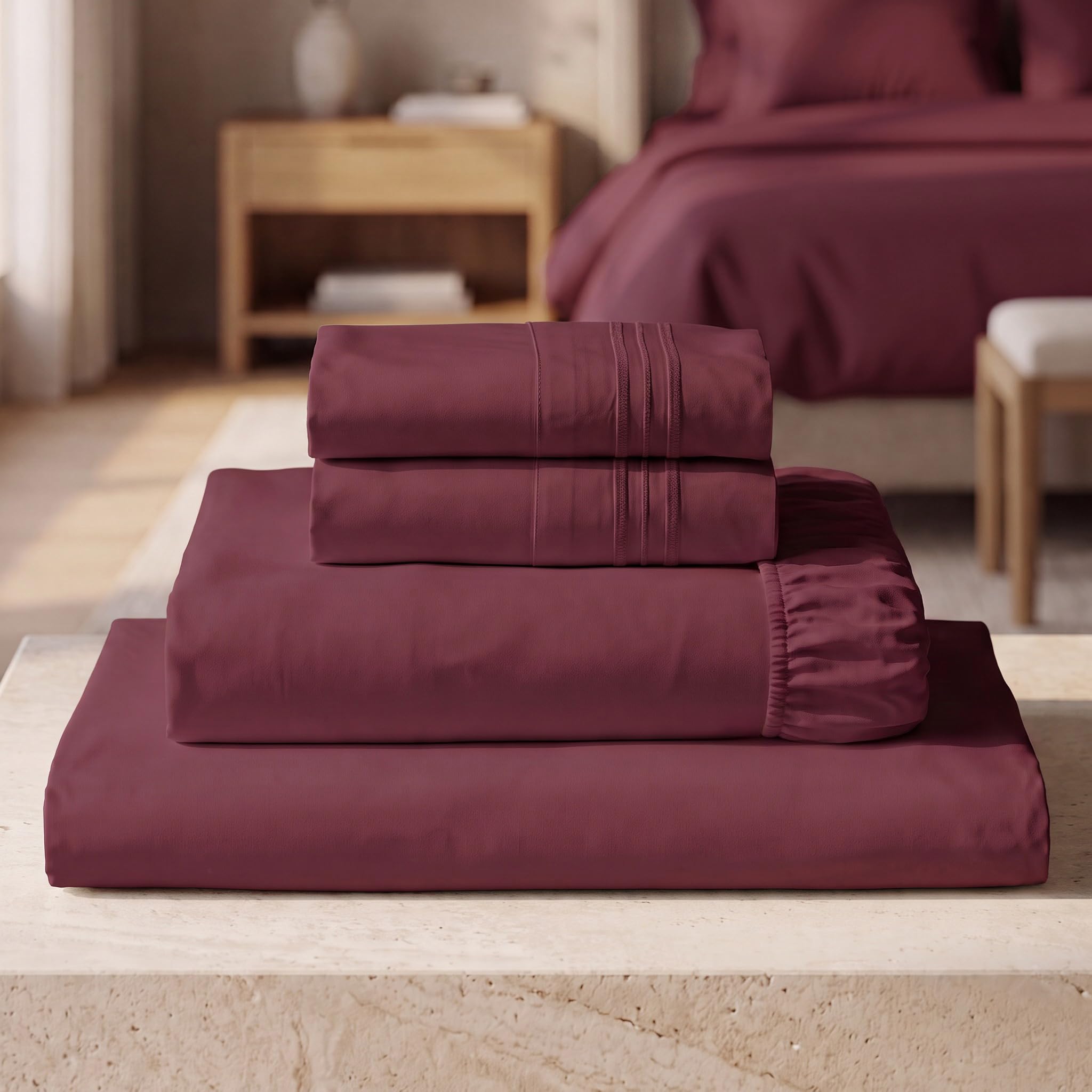 Mellanni Iconic 4-Piece, Ultra Soft Sheet Set (Full, Burgundy)