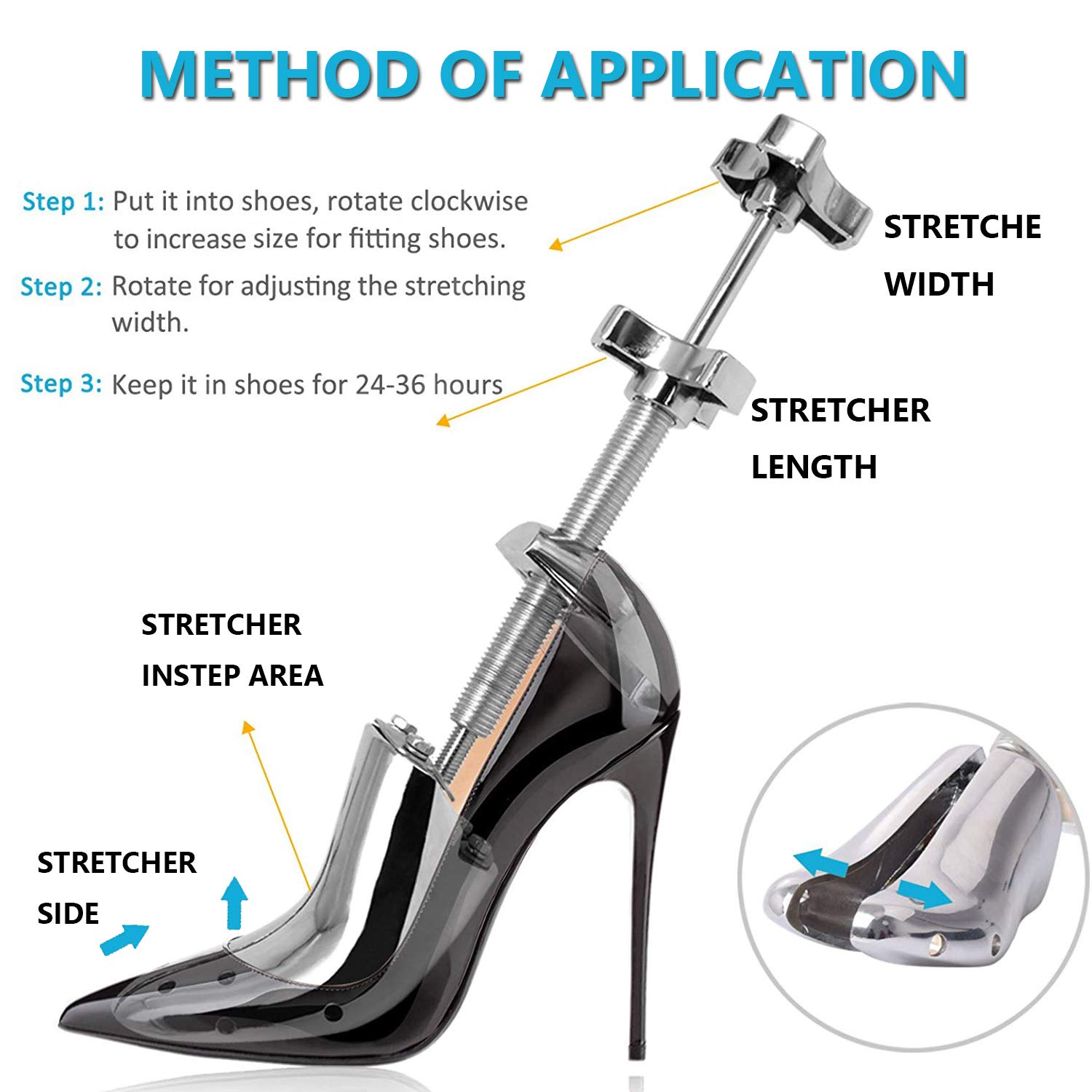 Estirador de zapatos de metal para hombre ajustable ancho y largo para pies anchos extensor de zapatos (1 pieza)