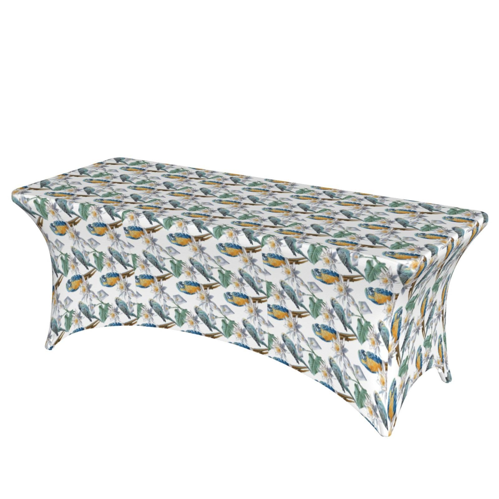 AYYQWE Parrots On Branches Print Elastic Rectangular Tablecloth For Banquet Outdoor Picnics Office Table Cover