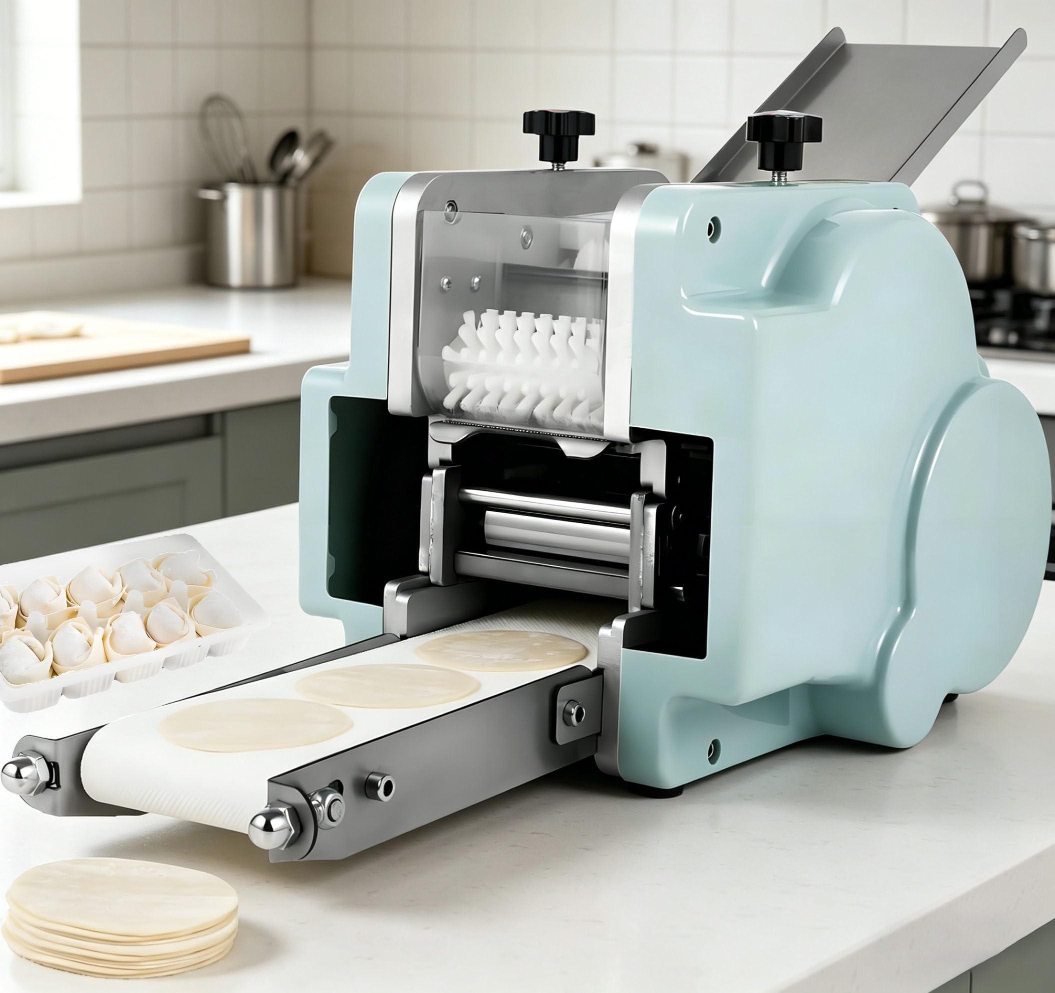WDDBFL Commercial Dumpling Skin Machine, Electric Dough Presser, 60 pcs/min, 3.15-inch Mold, Wonton Wrapper Roller for Restaurants and Noodle Shops