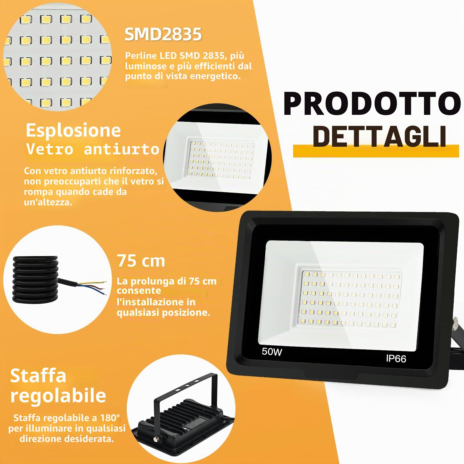 4 PCS-Faretto LED da Esterno 100W Faro LED da Esterno 10000LM Faretto da esterno 6000K Bianco Freddo Faretti Led Esterno IP66 Impermeabile Super Luminosa Faro led per Giardino, Cortile, Garage
