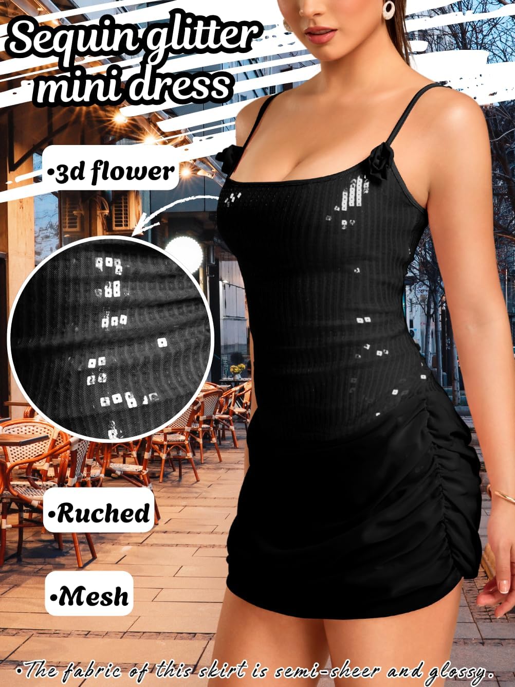 Kaei&Shi Sequin Mini Dress,3D Floral Spaghetti Strap Sparkly Dresses for Women,Sexy Homecoming Birthday Party Outfits - Image 4