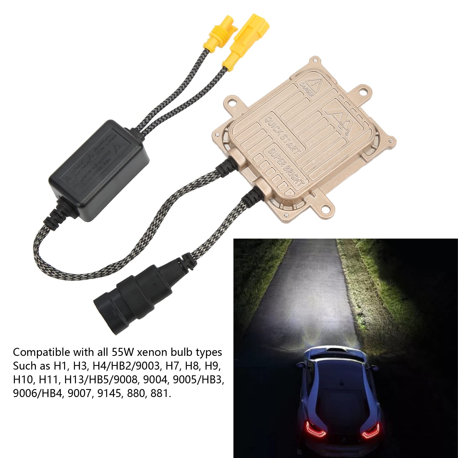 Ballast Démarrage Rapide 55W 12V Aluminium - Compatible H1 H3 H4 H7 H8 H9 H13 9005 9006 Et Plus