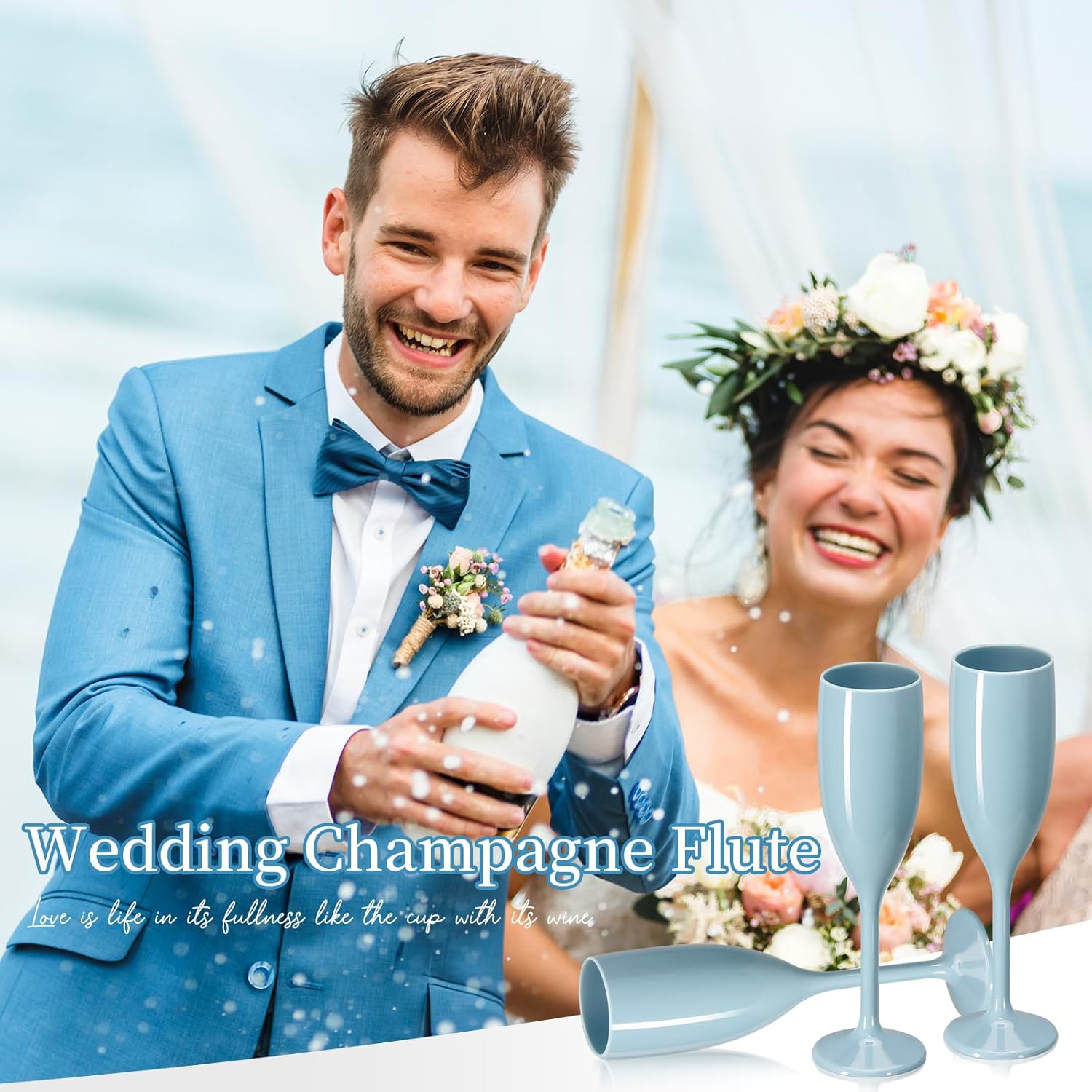 XUWAIDSGN Acrylic Champagne Flutes Toasting Glasses Unbreakable Mimosa Bar Reusable Wine Glasses Vintage Champagne Flutes Stemmed Drinking Cups 5.4 OZ for Christmas Birthday (24, Blue) - Image 5