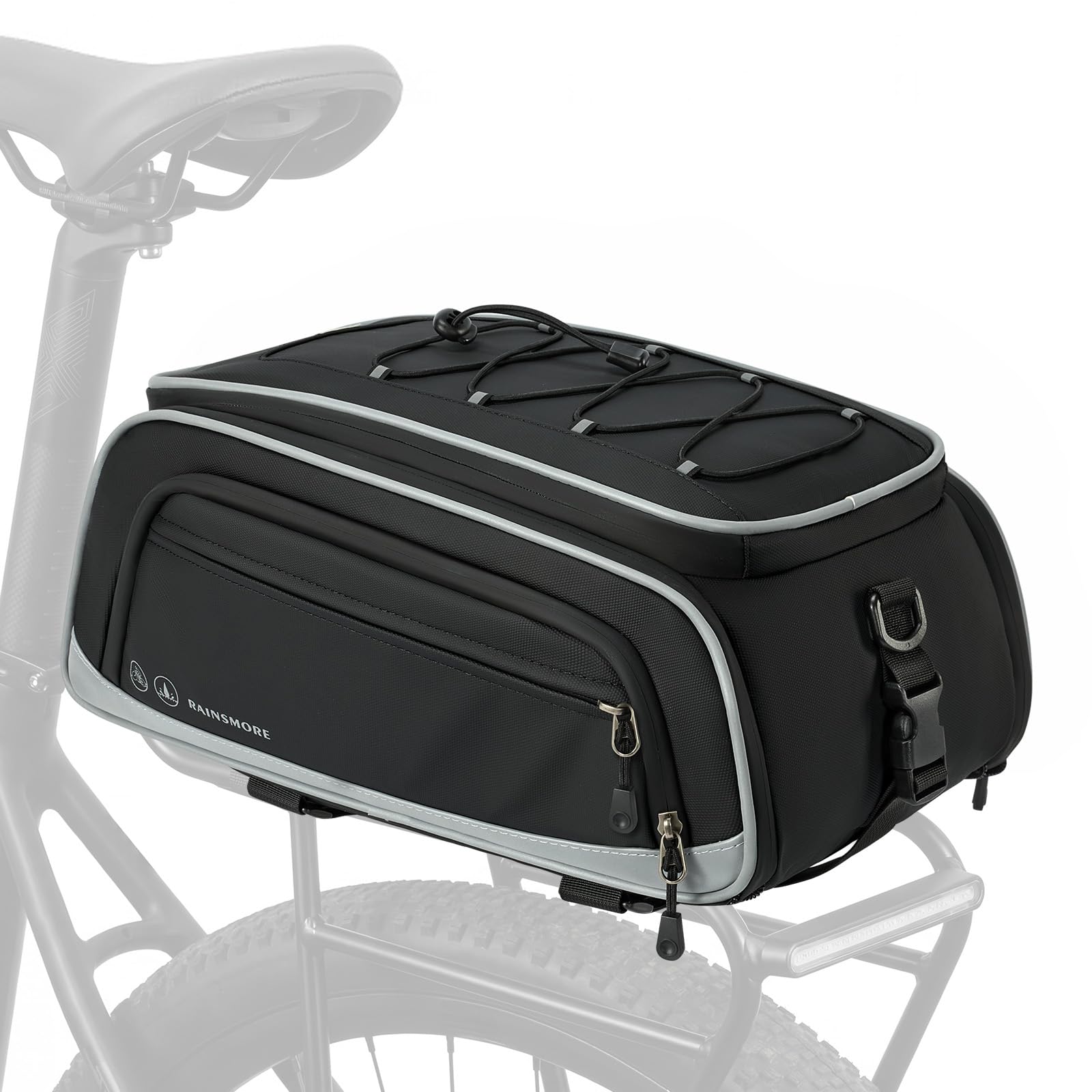 RAINSMORE Fahrradtaschen für Gepäckträger 15L-23L Erweiterbar Wasserdicht Fahrradtasche Hinten mit Reflektierend Regenschutz Fahrrad Gepäckträgertasche für E-Bike Pendler Freizeitradfahren