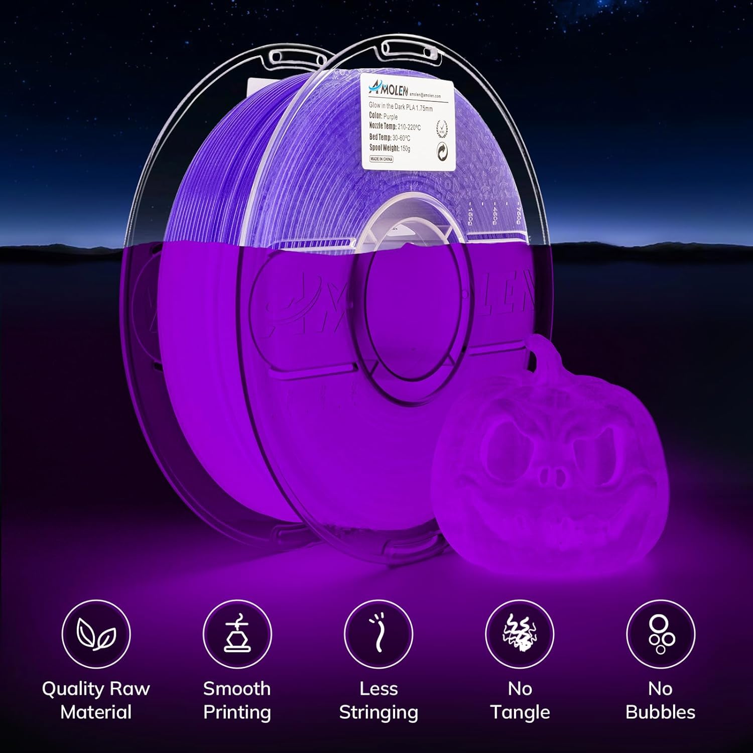 AMOLEN Filament Storage Bundle: 28PCS Filament Storage Bags Vacuum Kit with Automatic Pumps & AMOLEN Glow in The Dark PLA Filament 1.75mm Glow Purple