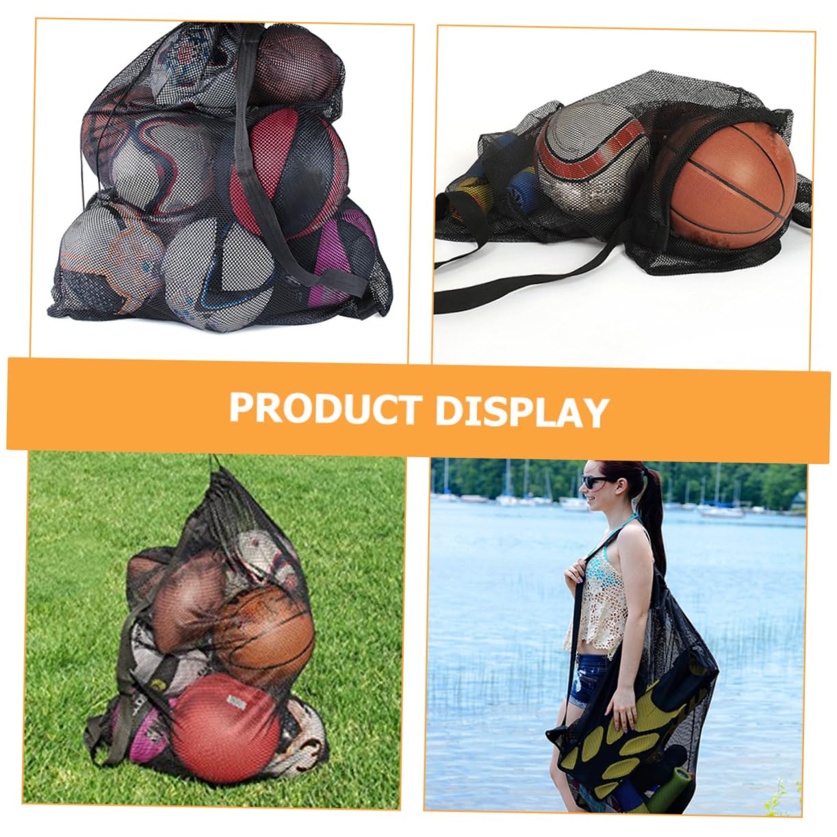 Toyvian Borsa sportiva Maglia netto stringa rete sportiva borsa da calcio Borsa da basket per le palle Borsa da rete per palline sportive sacche da calcio poliestere Nero
