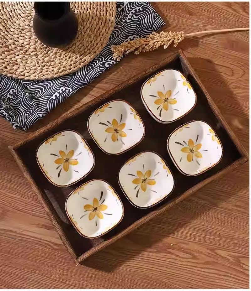 Ceramic Dining Japanese Raman Seasoning Dish, Soy Sauce Dipping Bowls Side Dishes for Snack Fruit Appetizer Dessert | Ketchup Bowls | Sauce Bowls | Chutney Bowls (Multi-Colour-M)(Set of 6)